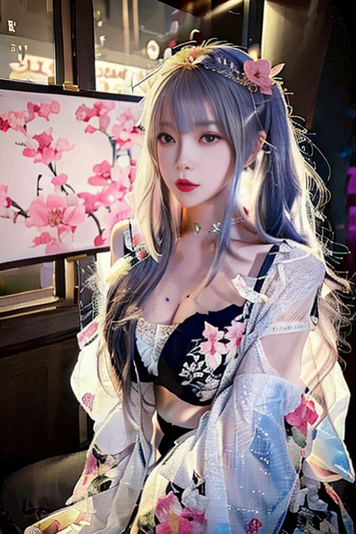 Wearing a sexy open V kimono、Feide woman with flowers on her head, beautiful digital artwork, beautiful digital illustration, beautiful digital painting, gorgeous digital painting, Guweiz style artwork, photorealistic anime girl rendering, smooth anime cg art, beautiful digital art, Great digital art with details, stunning digital illustration, detailed digital anime art, render of april, a beautiful anime portrait