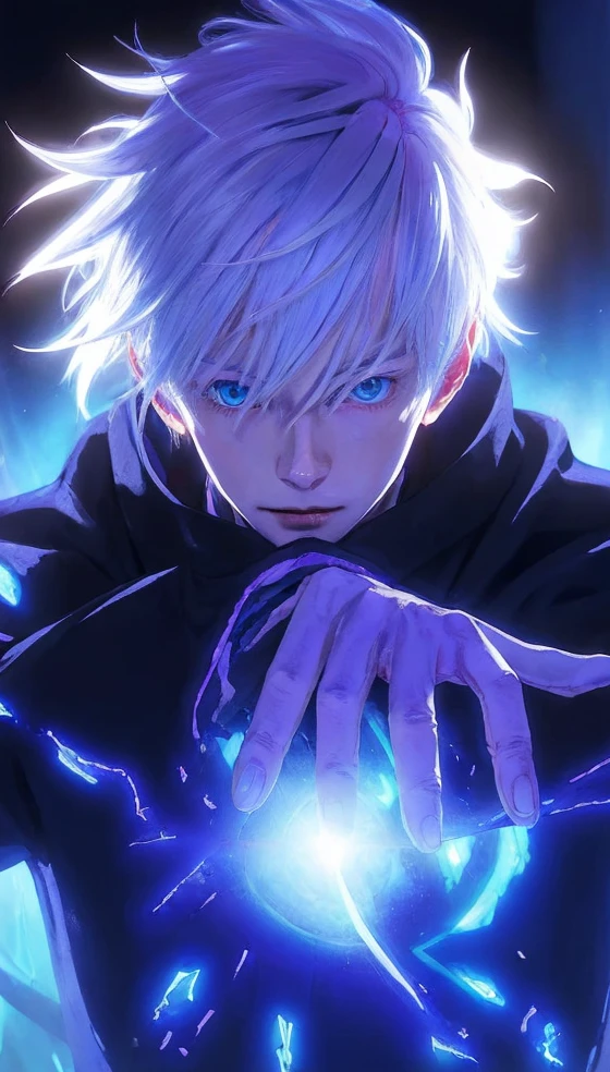 1boy, japanese, 28 years old, white hair, blue eyes, black outfit, (masterpiece:1.2), (illustration), (best quality:1.2), (best aesthetic:1.2), (beautiful art:1.2), (ultra-detailed:1.2), (8k), (HDR), (wallpaper), (sharp focus), (intricate),