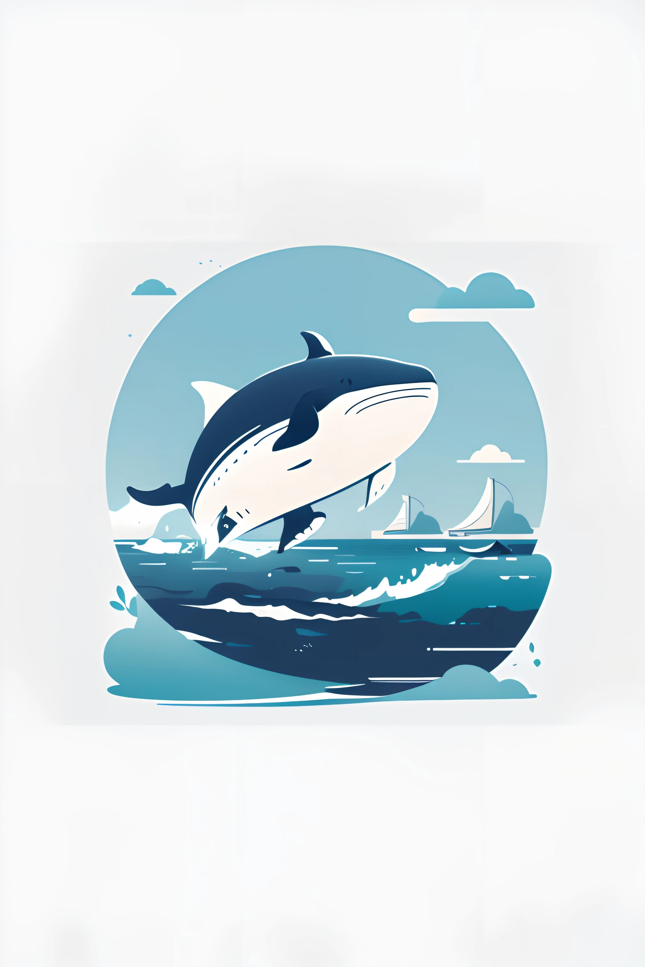 Whale icon，Jump out of the water， lines，Mono Color，Horizontal chart