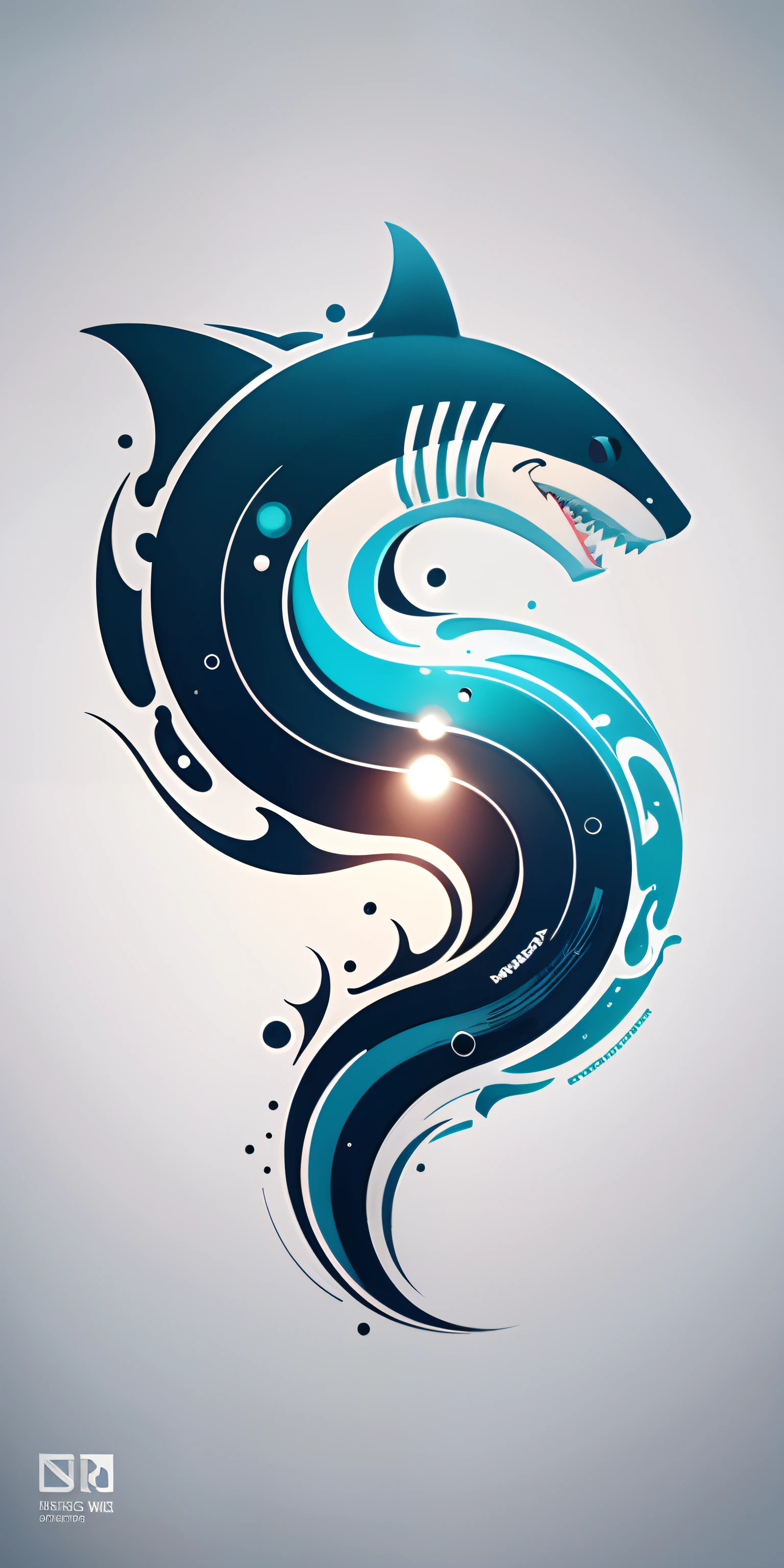 Amiable, vectorial art, creative logo design, Shark logo, waterline art logo, Color design, Minimalist pure water, Add effects at the end