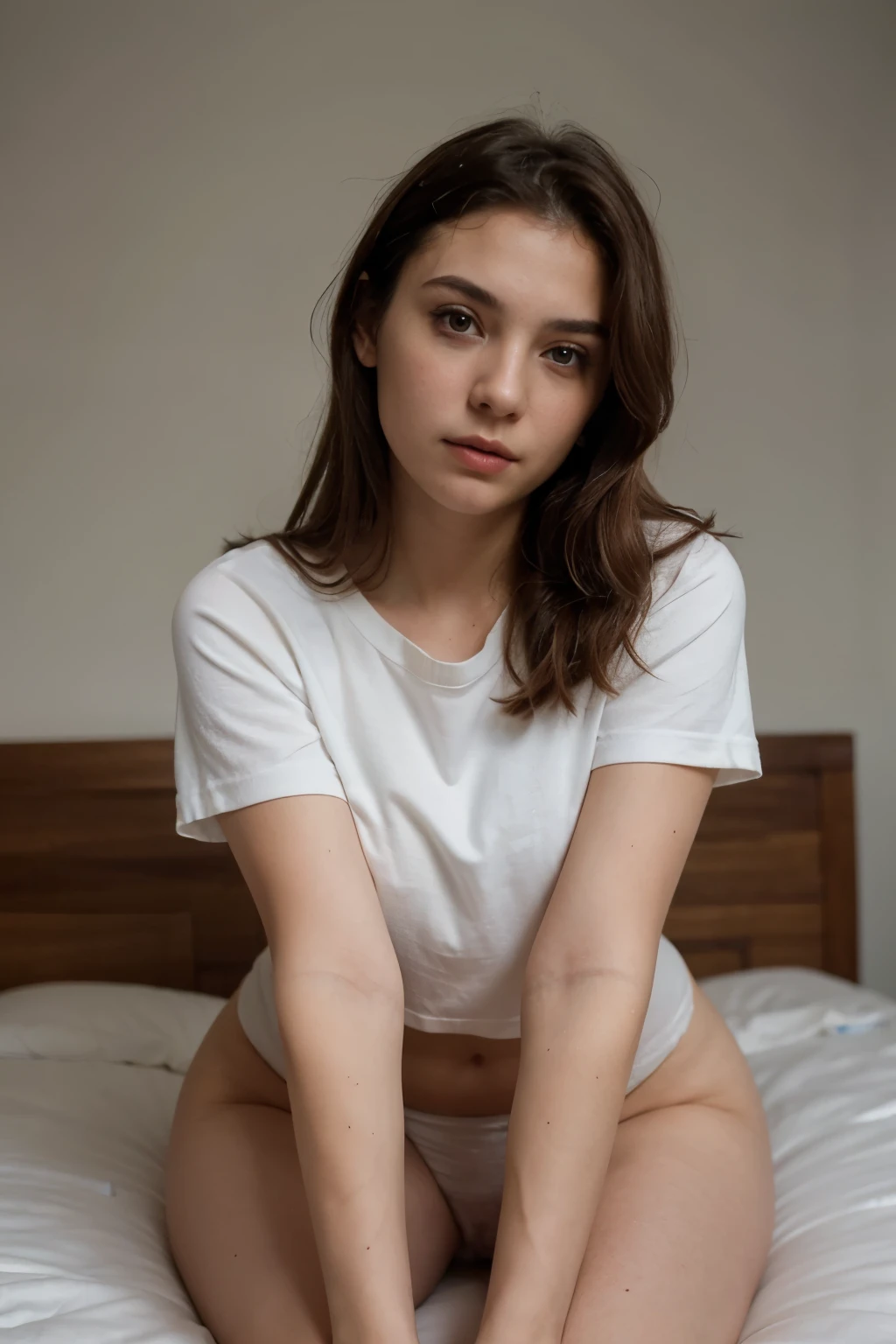 ((best quality)), ((masterpiece)), (detailed), perfect face, 4k, ultrarealistic, RAW image, girl with chilling clothes, sitting in her bed, selfie photo