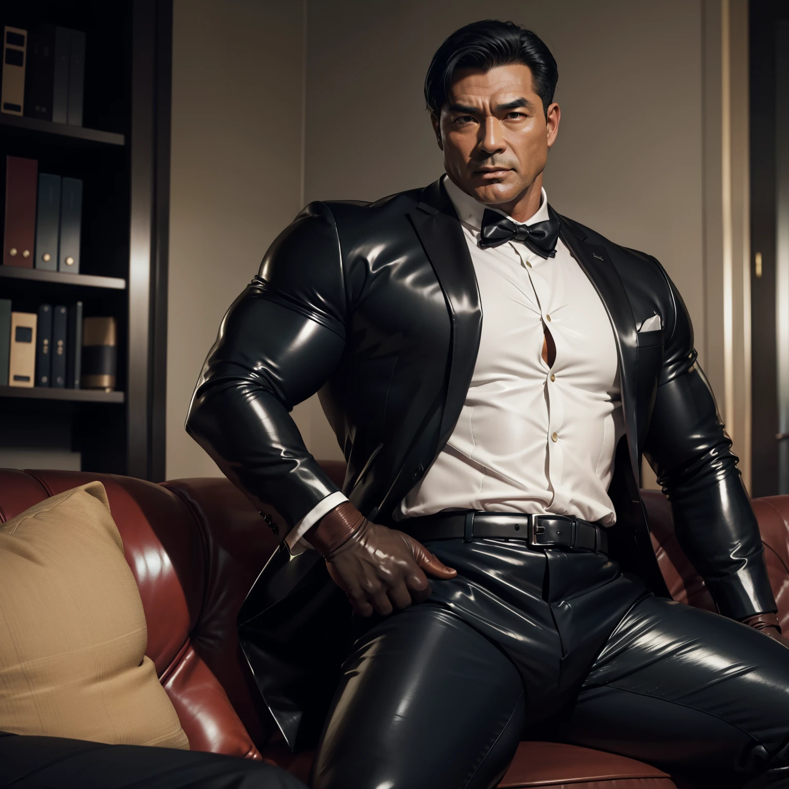 50 years old,daddy,"shiny suit ",Dad sat on sofa,k hd,in the office,"big muscle", gay ,black hair,asia face,masculine,strong man,the boss is,handsome,,leather gloves,lecherous dad,look straight ahead,dad is handsome,dad is handsome ,dad is "horny dad"