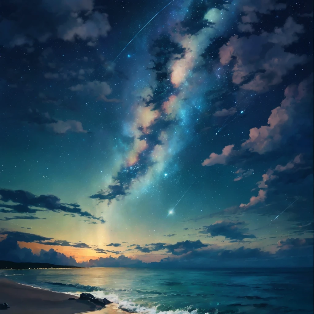 starrysky,Cosmos Sky. author:Shinkai sincerely, The night sky is a sea,beautiful anime scenes, Anime beautiful peaceful scene, The stars are as beautiful as a dream and breathtaking, beautiful night sky, Magnificent background,银河starrysky