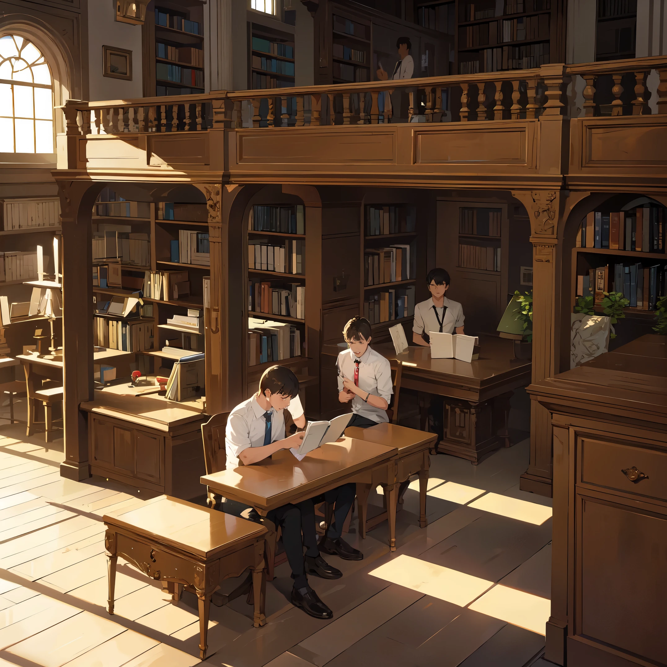 1 boy,,boys, teenagers, men ,,reading in the library school