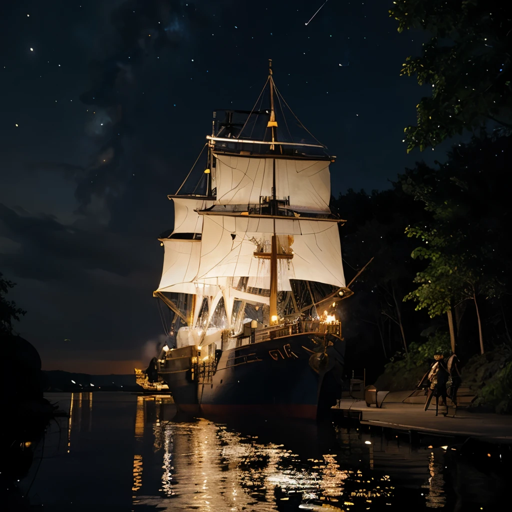 A ship, fireflies, and three painters