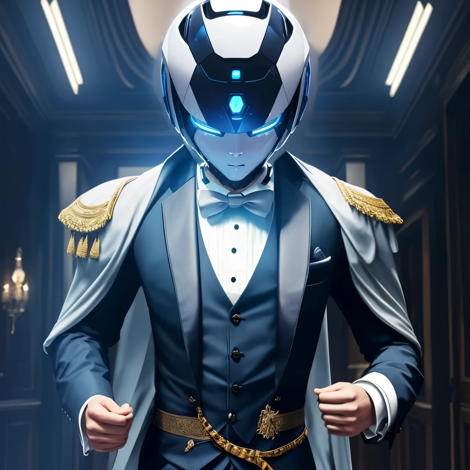 butler costume, background entrance room of a luxurious mansion