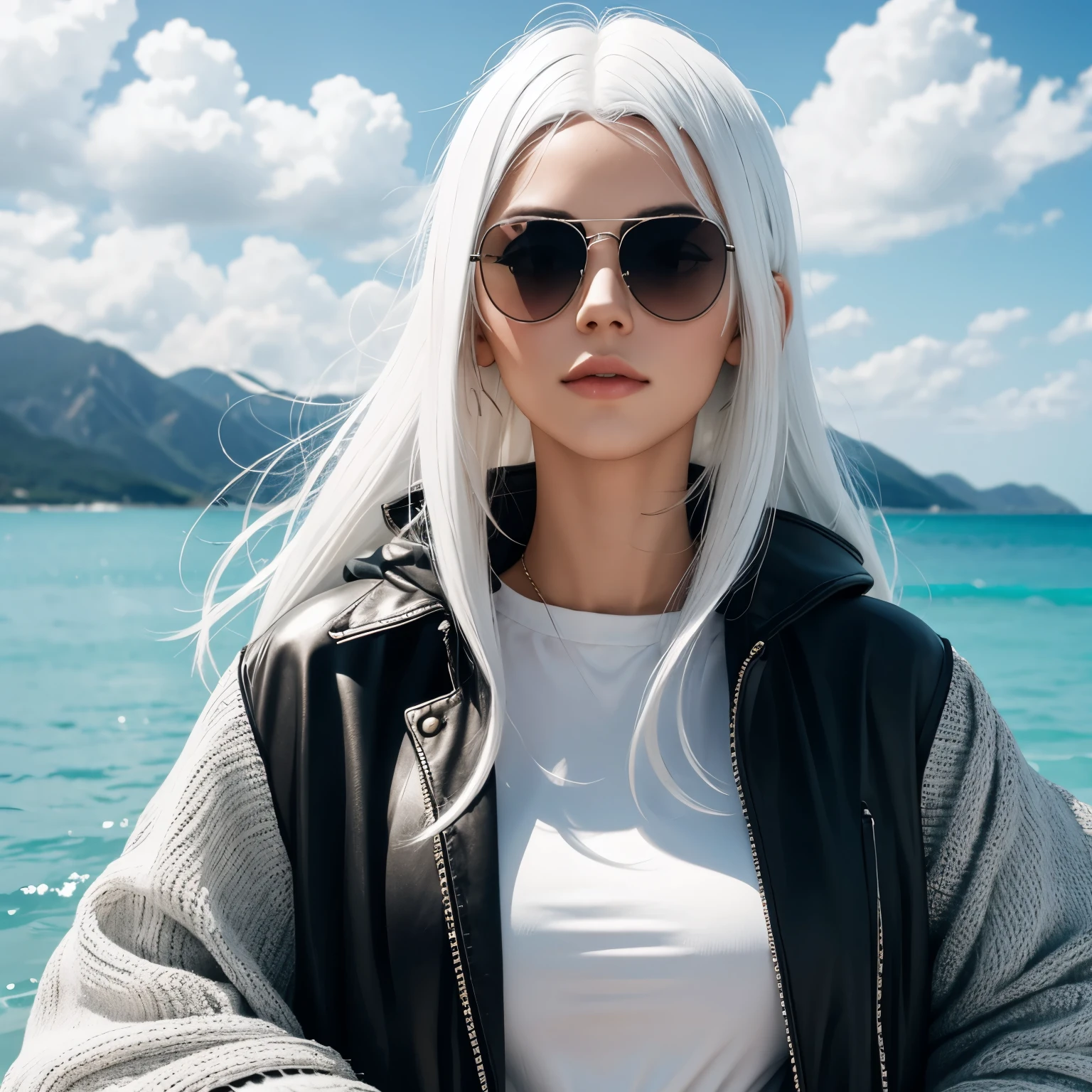 girl with white hair and sunglasses