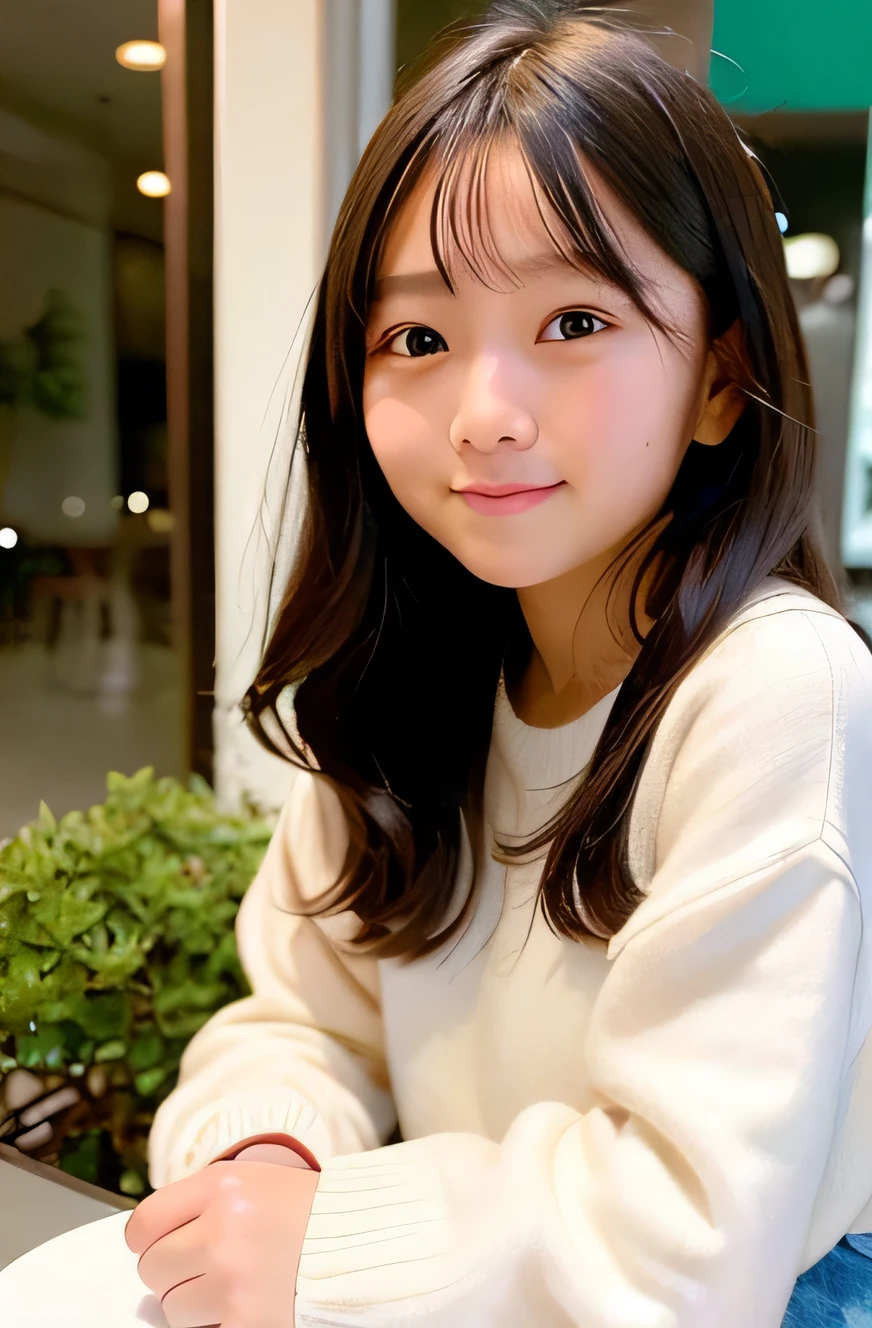 1girl in, Black hair, (:1.6),
A girl is sitting at the table across From me in the caFe, There is a caFe latte on the table, a cup oF caFe latte, She looks at me and smiles, (Whole body:1.3),
(8K, Raw photo, Best Quality, masutepiece:1.2), high-definition RAW color photography, proFessional photograph,(Realistic, photo Realistic:1.2), ((Best Quality)), Bokeh,using reFlectors, F/1.4, 85 mm,
japanaese girl, detailed beautiFul Face, detailed Face, (bashFul smile:1.2),seducting smile, beautiFul, extremely pretty, cute like a doll, Lori, Female idol, round big eyes, small nostrils,