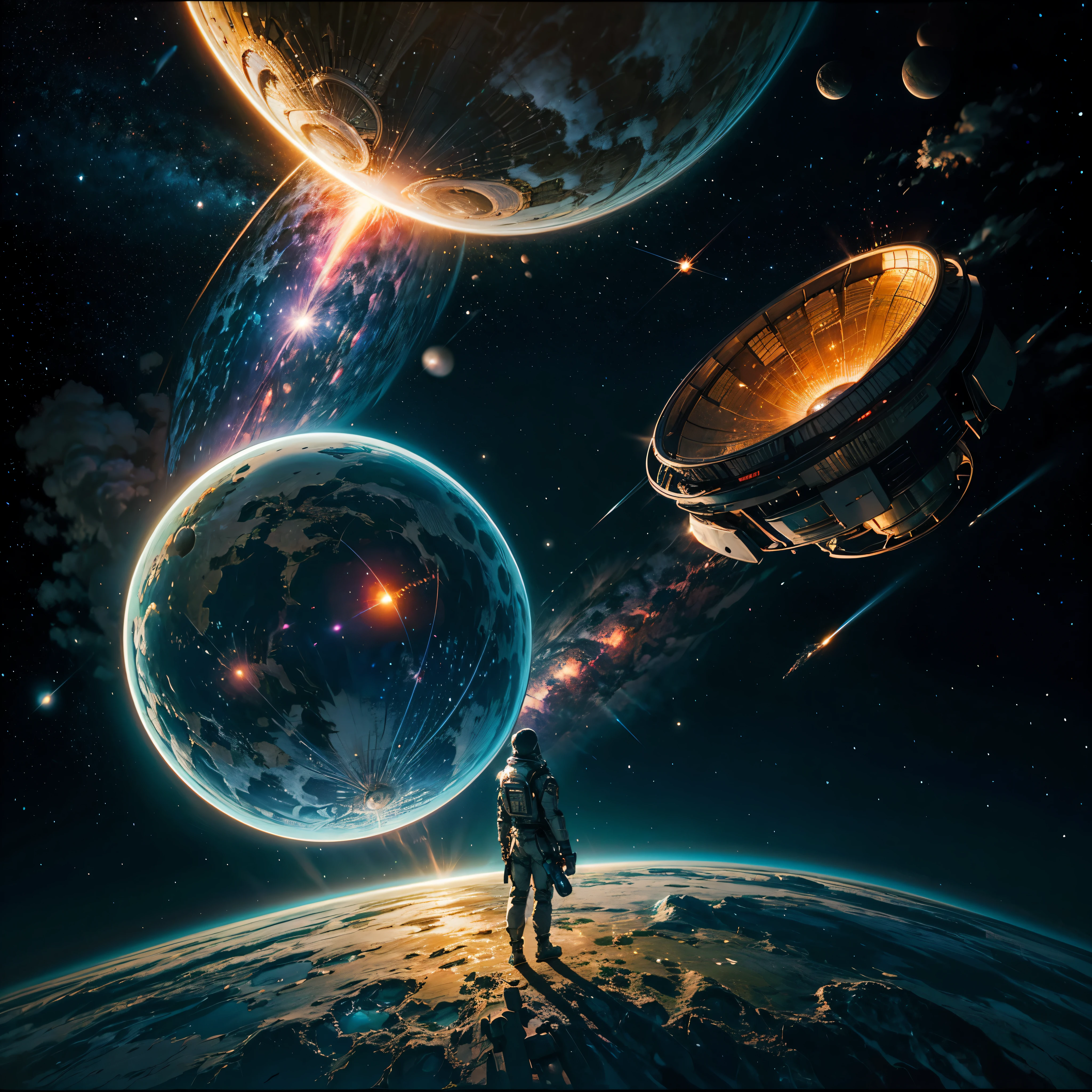 Astronaut:1.4 Quantum From the atom to the galaxy The universe is made up of a huge variety of objects, from the smallest atom to the largest galaxies. Atoms are the basic units of matter. They are composed of a central nucleus, which contains protons and neutrons, surrounded by electrons orbiting around it. Atoms combine to form molecules and compounds, which are the basis of chemistry and life. The molecules, in turn, combine to form cells, which are the basic units of life. Cells organize themselves into tissues, organs, and systems, forming the human body and that of other animals and plants. In addition, there are other subatomic particles, such as quarks and leptons, that are studied in particle physics. As we move away from the subatomic world, we encounter the planets and stars. Our solar is made up of the Sun, planets, asteroids, comets, and other objects. Stars, in turn, cluster into galaxies, which are huge structures containing billions of stars, as well as nebulae, star clusters, and black holes. The entire universe is filled with galaxies that cluster into superclusters and form a vast cosmic web. And there's still so much more to discover and explore beyond what we know to date masterpiece meticulously intricate ultra_high-details extreme improved ultra_high-quality ultra_high-res ultra_photo-realistic optimal ultra_sharpness perfection accurate volumetric Lightning contrast global illumination cgi vfx sfx reflex Octane_rendered ultra_high-def UHD XT3 DSLR HDR romm rgb pbr 3dcg fxaa blu-ray vivid colors-coded anti-aliasing fkaa txaa rtx ssao opengl-shaders glsl-shaders post-processing post-production cell-shading tone-mapping ❤luminescence Heart glow hearth Crystalline earth radiant varies multi etc. --s 1000 --c 20 --q 20 --chaos 100