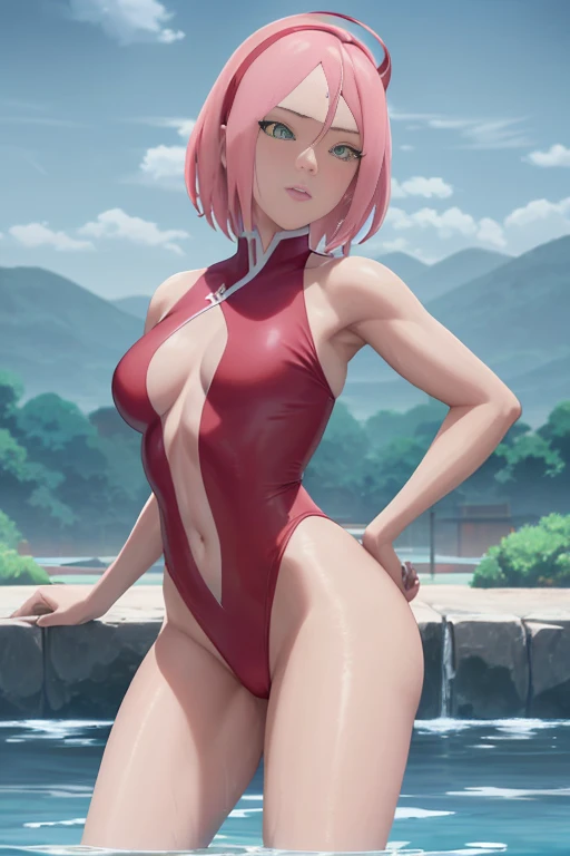 masterpiece, absurdres, 1girl, Model of Calvin Klein Brand. Hinata\(shippuden\), floating hair, wind. masterpiece, absurdres , (intricate details), (colorful),cinematic lighting,bust shot,extremely detailed CG unity 8k wallpaper 1girl, solo, High Waist Swimsuit, High waist bottom like shorts. Swimming Pool Background. Feet inside water. Peoples are staring at Hinata for being so Attractive looking. athletic Abs detailed, biceps triceps pumped up, body sweat glow, sweat on her body, Slutty Wide hips, Attractive curvy butt. Heart shaped Lips, Painted Lips shine. detailed eyes, blushed, Adorable Facial, looking at viewer, Posing as a Pro Model.