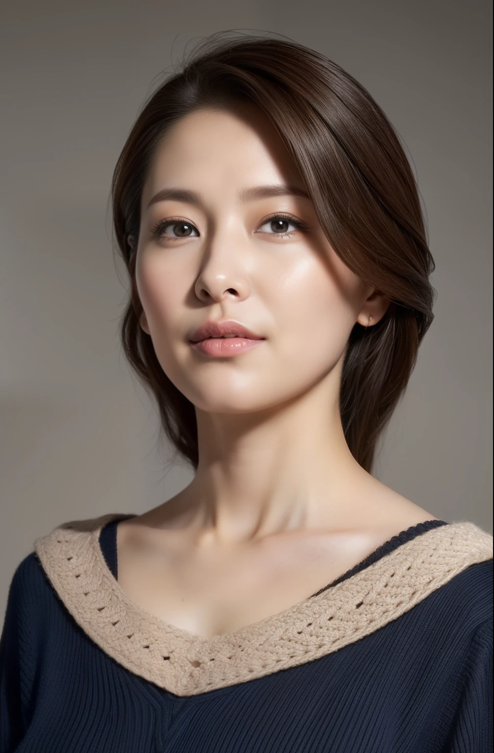Masterpiece, high quality, high resolution, 8K, HD, creative photo, ((Correct human body structure)), (detailed face, detailed eyes), A Japanese woman, 40 years old, various background color