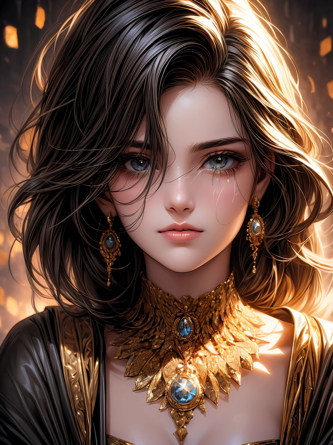 Art Photo, a photograph of a crying young woman plastered with dollar gold coins, overhead shot, dazzling sunlight, intricate, flashy, translucent, medium scene, grotesque art style, extremely creative, simple and mysterious, high quality, 8k