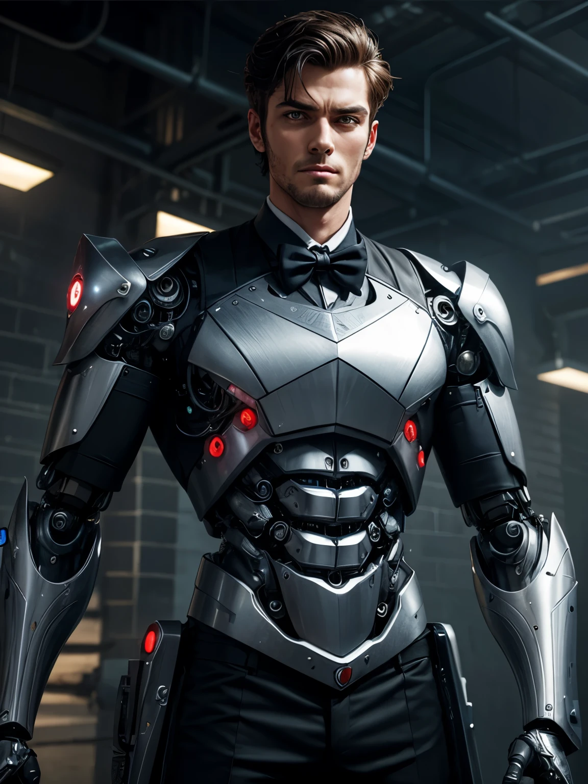 Handsome cyborg butler,Metal skin,Robot features,Complicated details