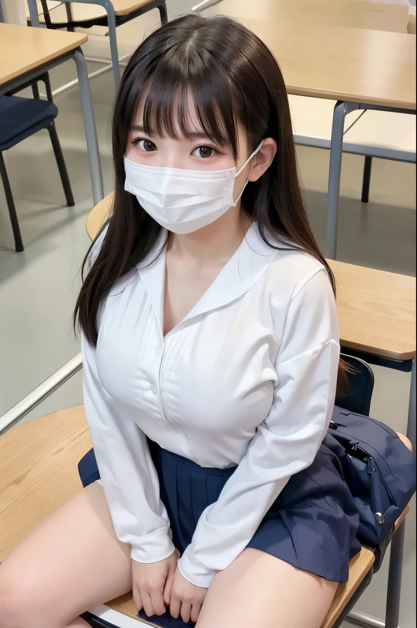 (primary school student..Extremely short.sharp eyes.skin is shiny.slender.extremely small breasts.very thin).(Open front clothing.mask.beautiful areola)(School)perfect face.There is a sense of dynamism