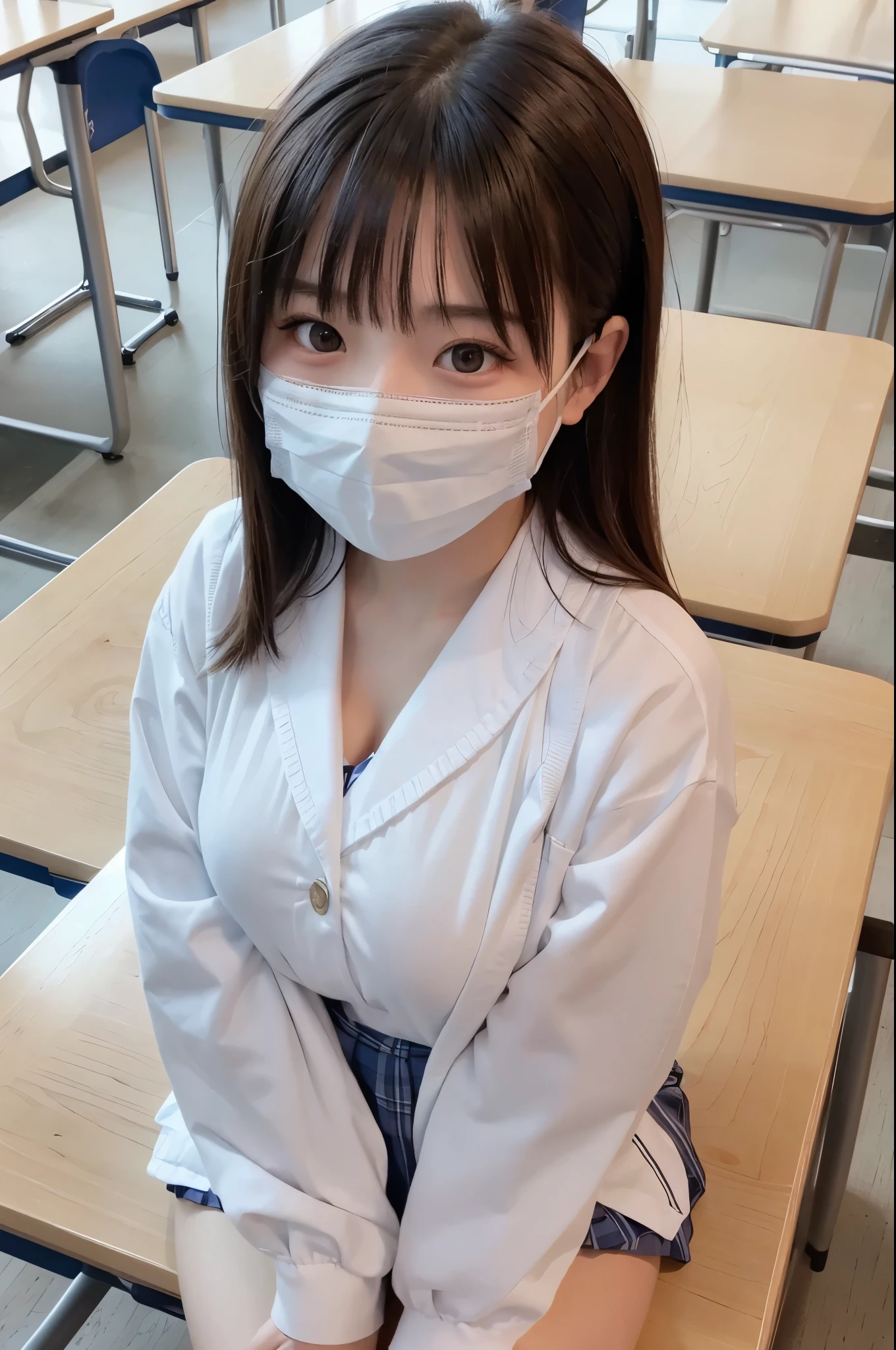 (primary school student..Extremely short.sharp eyes.skin is shiny.slender.extremely small breasts.very thin).(Open front clothing.mask.beautiful areola)(School)perfect face.There is a sense of dynamism