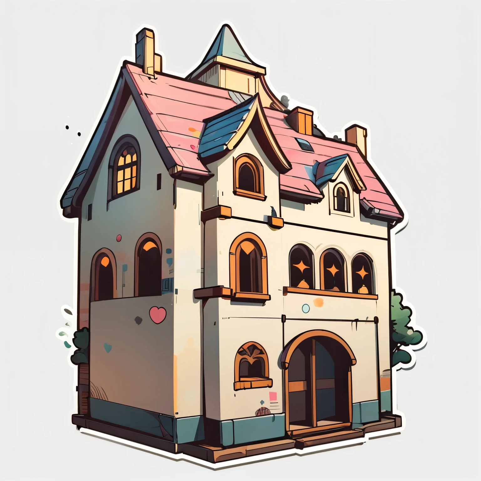 a single sticker, 1sticker, ((house)), white background, no background, background, minimal, cute, tiny, pastel colors, vector style, no gradient,