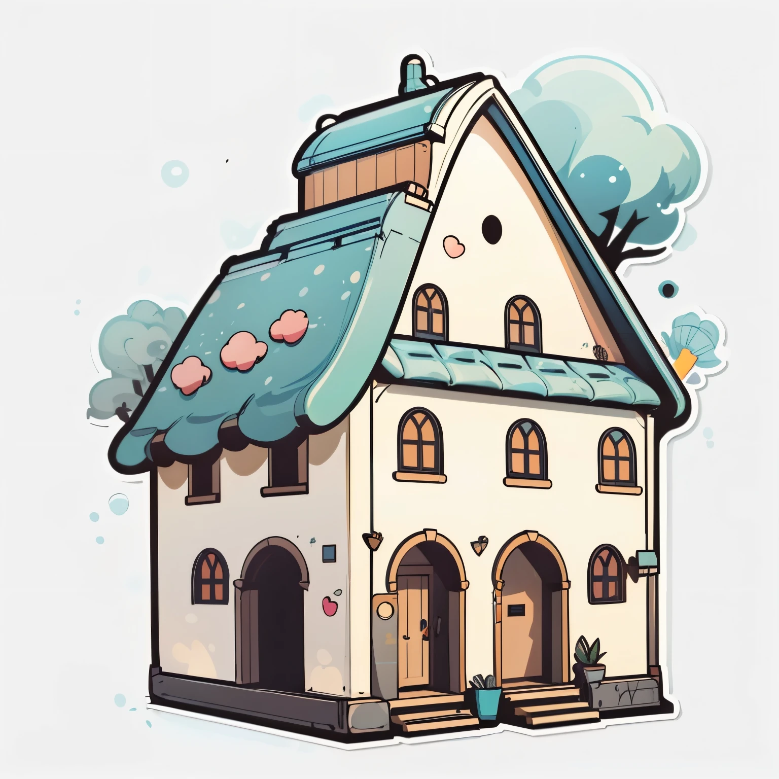 a single sticker, 1sticker, ((house)), white background, no background, background, minimal, cute, tiny, pastel colors, vector style, no gradient,