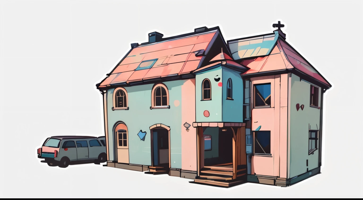 a single sticker, 1sticker, ((house)), white background, no background, background, minimal, cute, tiny, pastel colors, vector style, no gradient,