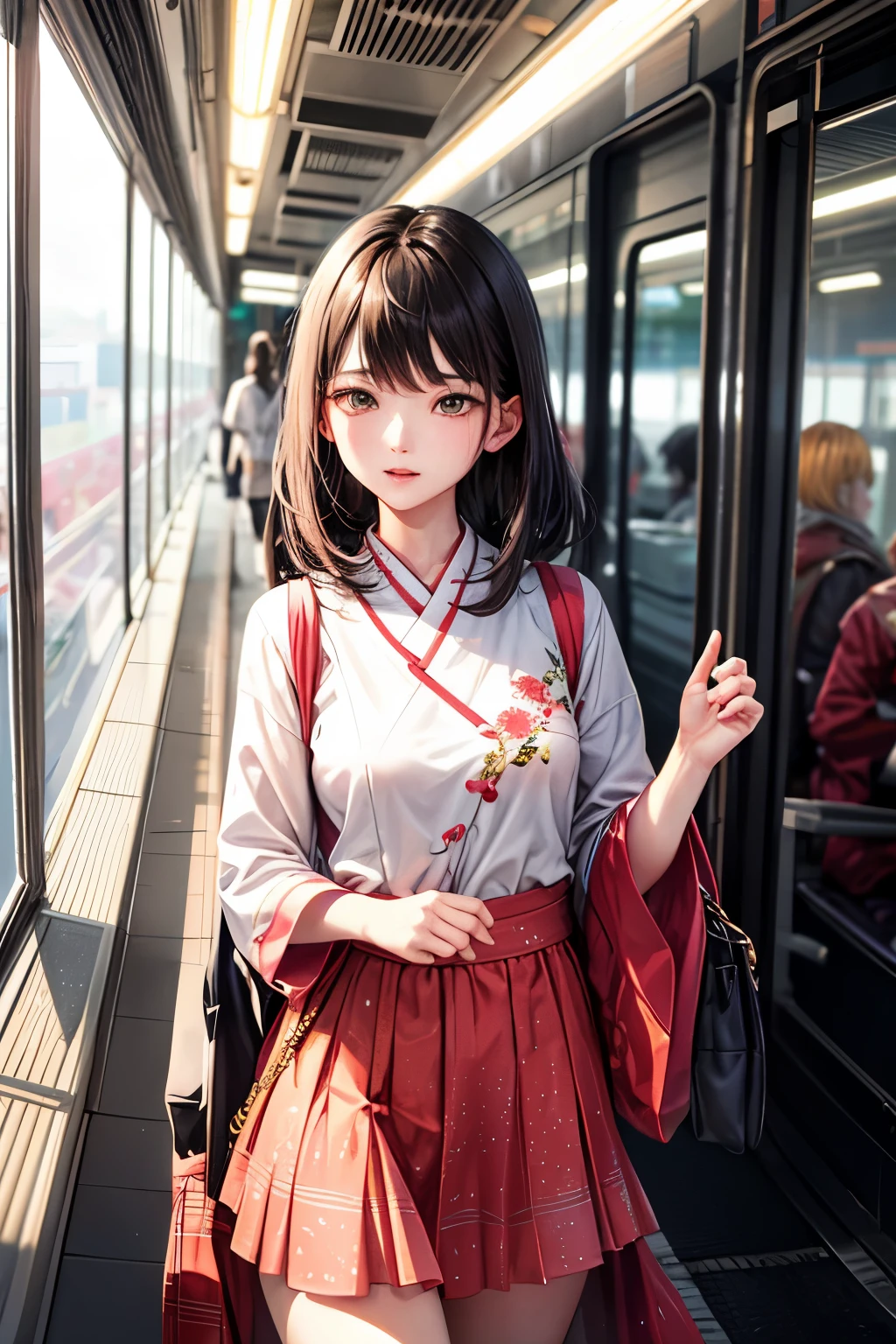 Cinematic photo of beautiful Korean fashion model bokeh train