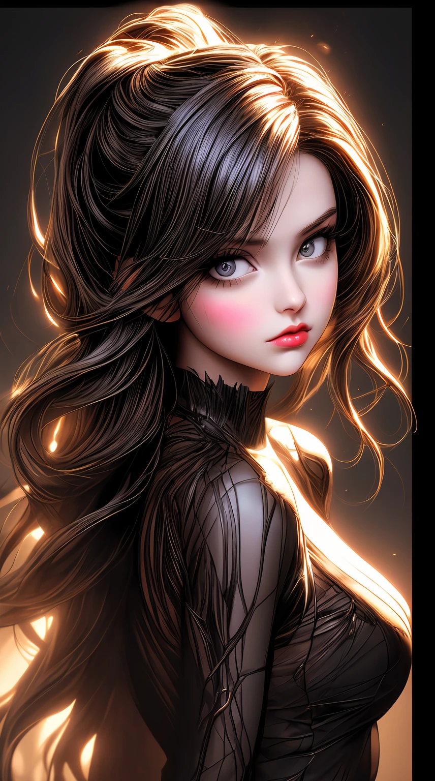 A girl covered in mud, striking a dramatic pose in a hyper-realistic cinematic scene. The artwork is inspired by the styles of Artgerm, Skottie Young, and Justin Roiland. The girl's features are extremely detailed, with beautiful eyes, lips, and long eyelashes. She exudes expressive emotions, encapsulating the essence of each artist's style. The scene is filled with vivid colors and professional lighting, emphasizing the girl's presence and creating a visually stunning effect. The artwork is meticulously created with sharp focus and ultra-fine painting techniques. The overall quality of the image is of the best, with a resolution of 4k or 8k, making it a masterpiece. The style of the artwork is evocative, reflecting elements of portraits, fantasy, and animation. The color tone is carefully chosen to enhance the cinematic atmosphere of the scene. The lighting adds depth and form to the image, casting shadows and emphasizing highlights, creating a dynamic and captivating visual experience.