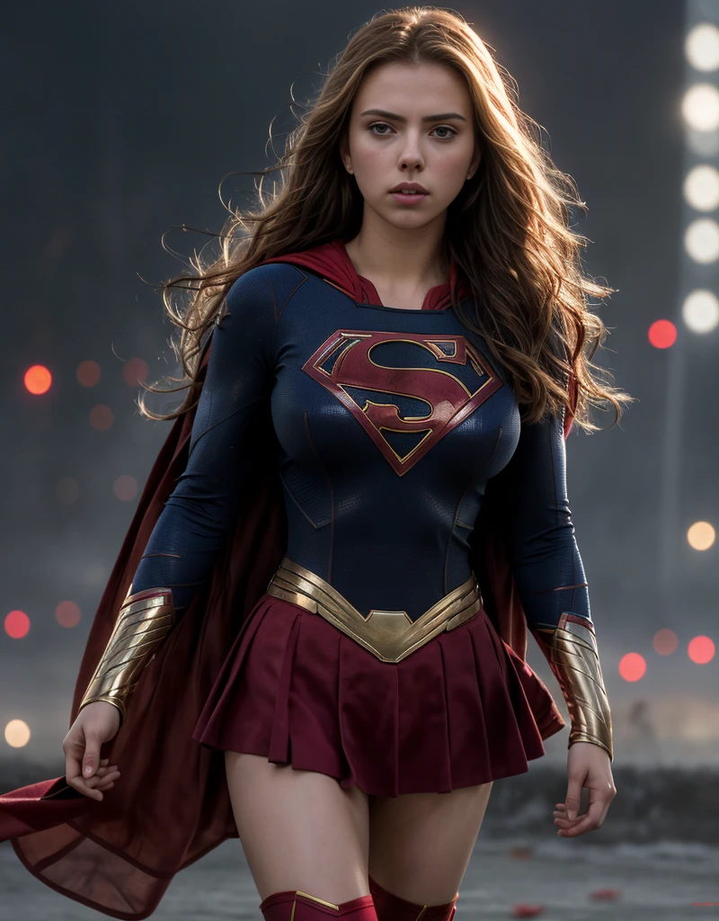 tmasterpiece,Highest image quality,super detailing,Best quality ,Extremely Delicately Beautiful, Very meticulous,Best quality, offcial art, extremely detaild的 CG unified 8k wallpapers,Scarlett Johansson plays the hottest superwoman,Beautiful superwoman costume,superwoman miniskirt,Supergirl tights,