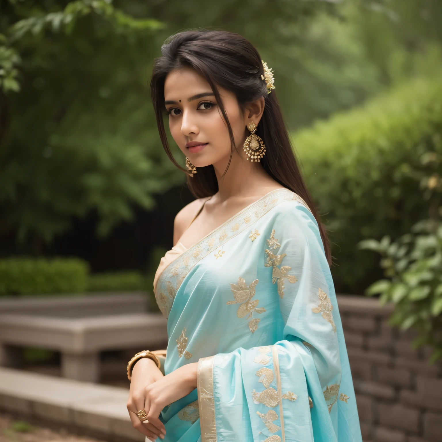 realistic indian beautiful girl in saree