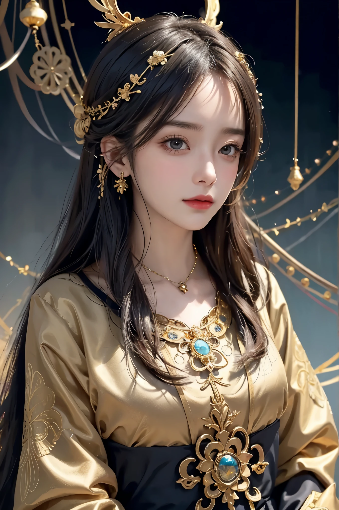 (​masterpiece、top-quality、top-quality、Official art、Beautifully Aesthetic:1.2)、(1girl in)、Extreme details、colourfull、highestdetailed、Official art、Unity 8k壁纸、ultra-detailliert、Beautifully Aesthetic、large boob、​masterpiece、top-quality、(Zentangle、a Mandala、Tangles、Entanglement)、Holy Light、gold foil、gold foilアート、glitter drawing、PerfectNwsjMajmagic