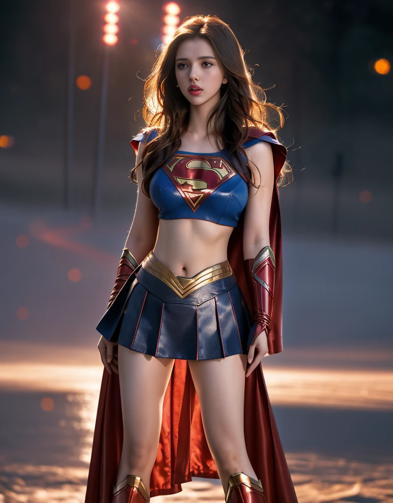tmasterpiece，Highest image quality，super detailing，Best quality ,Extremely Delicately Beautiful, Very meticulous,Best quality, offcial art, extremely detaild的 CG unified 8k wallpapers,Scarlett Johansson plays the hottest superwoman，Beautiful superwoman costume，superwoman miniskirt，Supergirl tights，