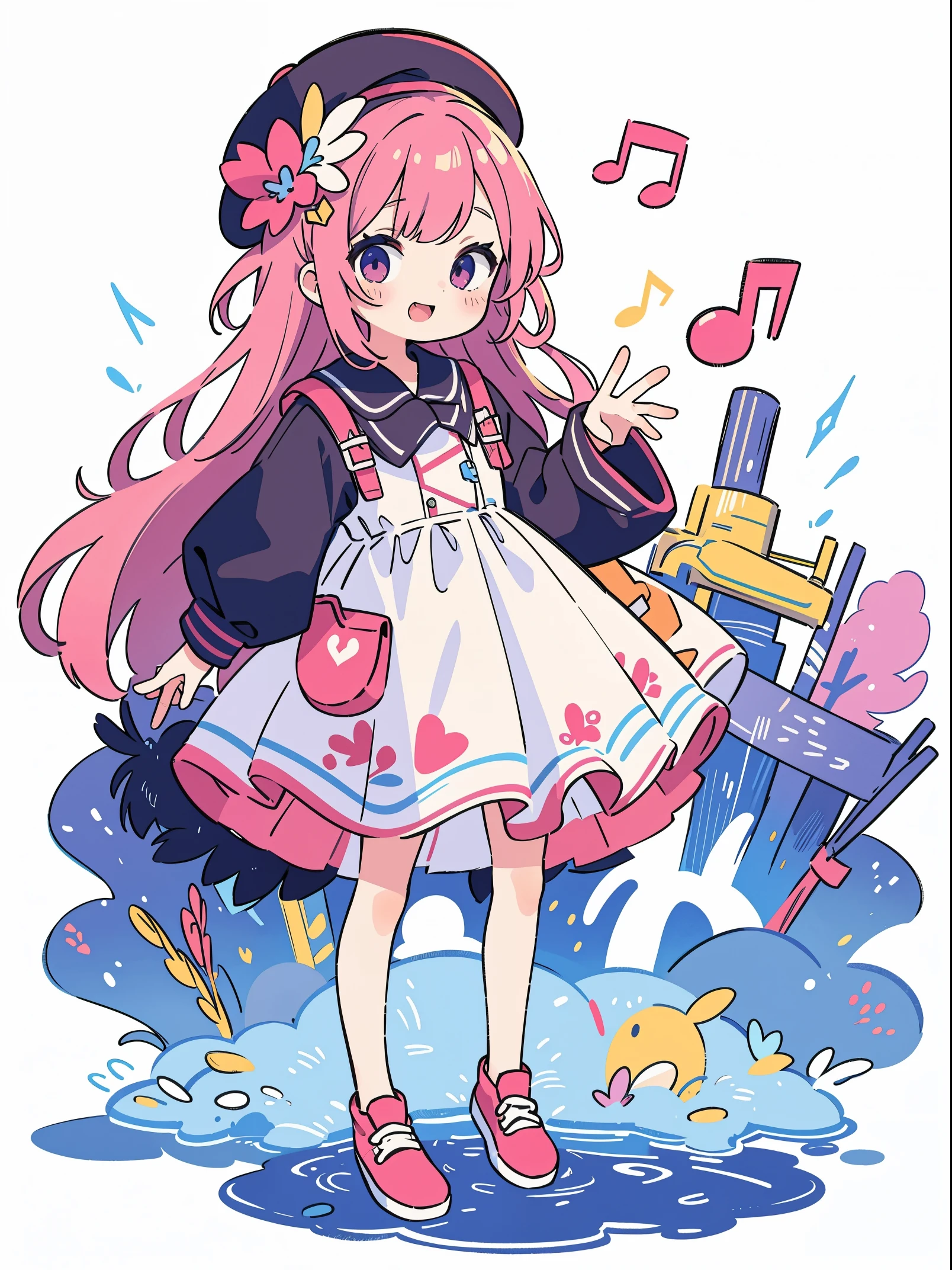 Masterpiece, best quality, transparent background, 1girl , colour, musical notes, headwear ,