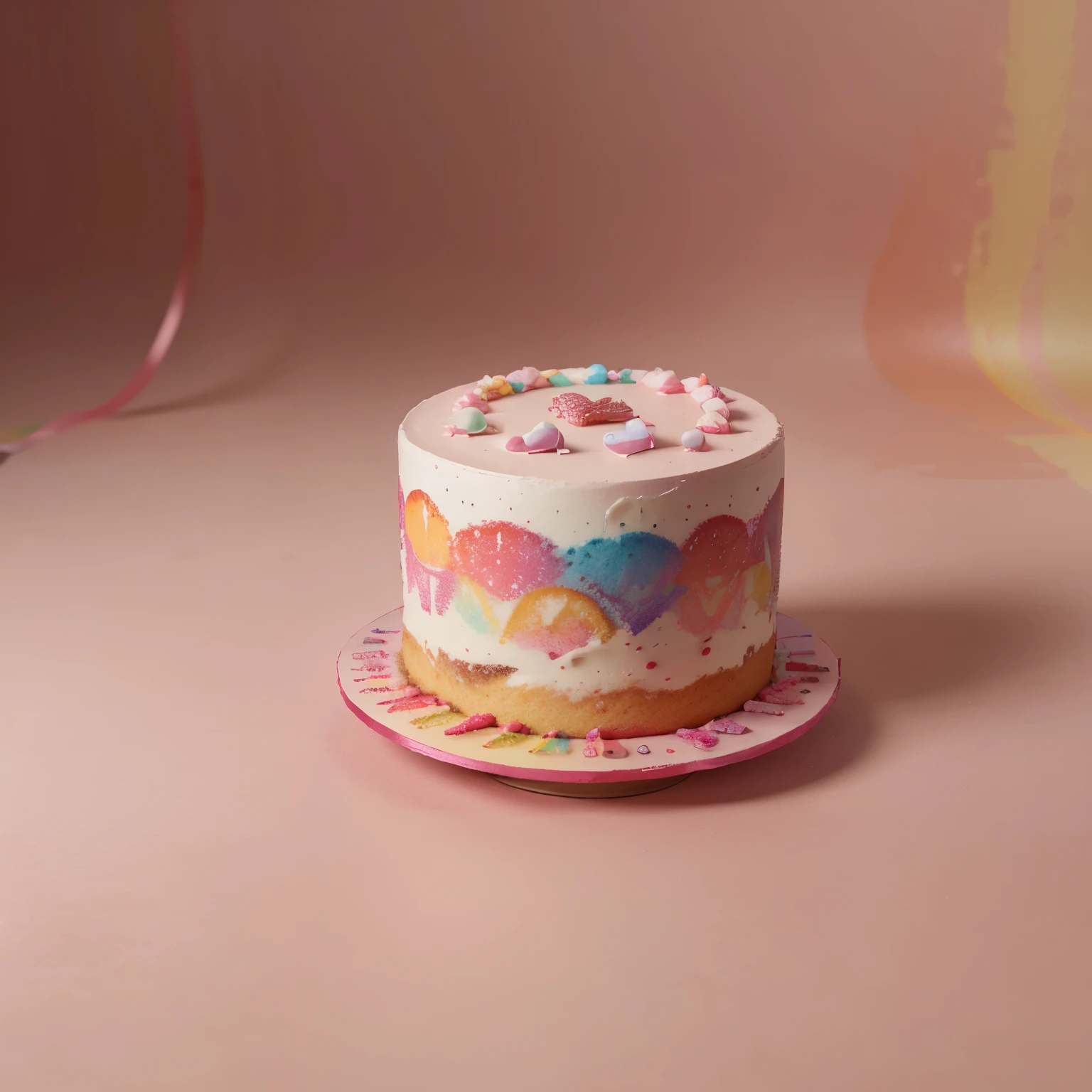 high end photography, 4k, digital painting, ultra , Cute mini Cake design ,pink red color , rainbow cake designs with detailed