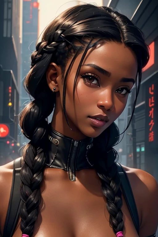 (master part, best quality), Deep Ebony 1girl, beautiful face, Braids hanging freely, nsfw seios muito muito grandes, nsfw moda cyberpunk,  nsfw moda cyberpunk