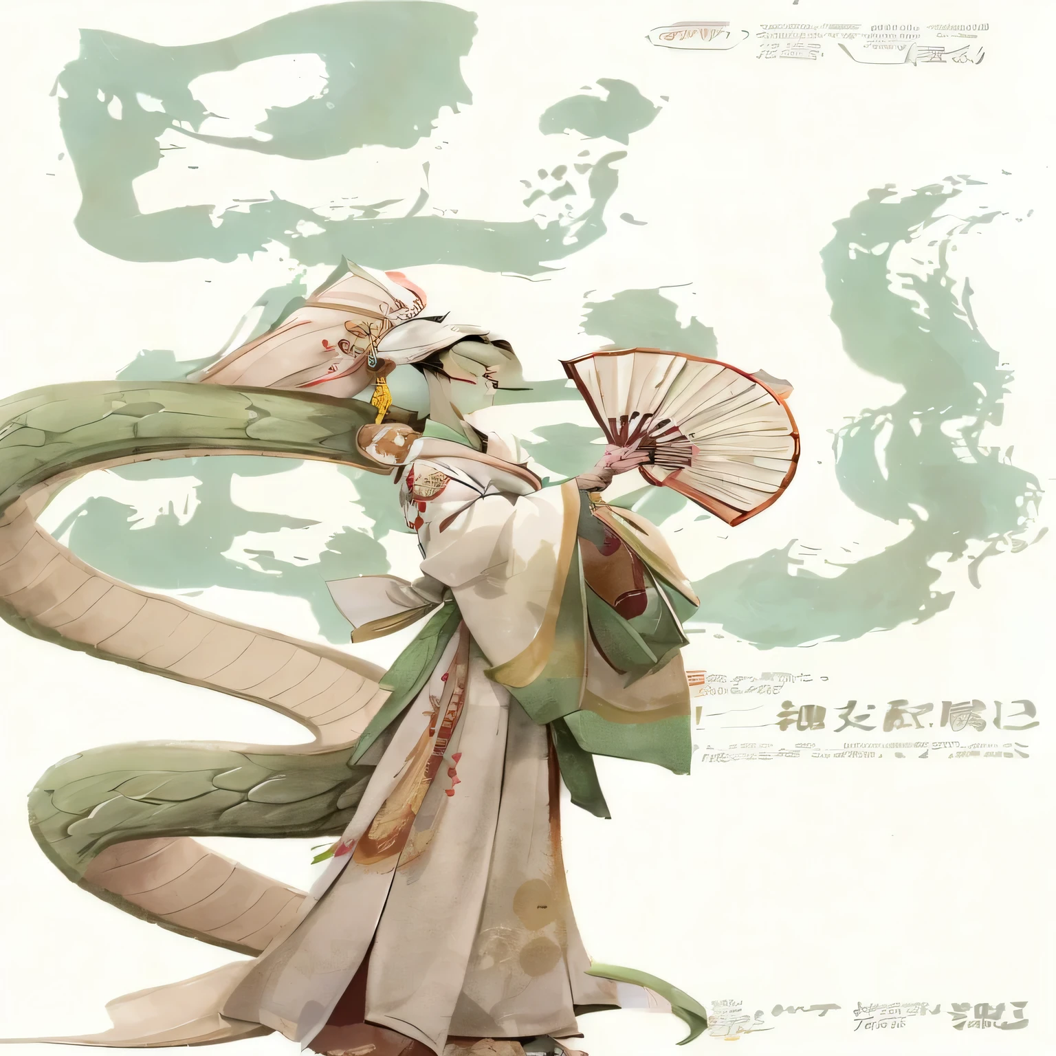 There is a woman in a kimono holding a fan, onmyoji detailed art, onmyoji, Hanfu, Chen Jiru, traditional japanese concept art, robe with dragon pattern, guan yu, Popular topics on cgstation, ancient china art style, white hanfu, krenz cushart and wenjun lin, 《genshin impact》Ke Qingyu