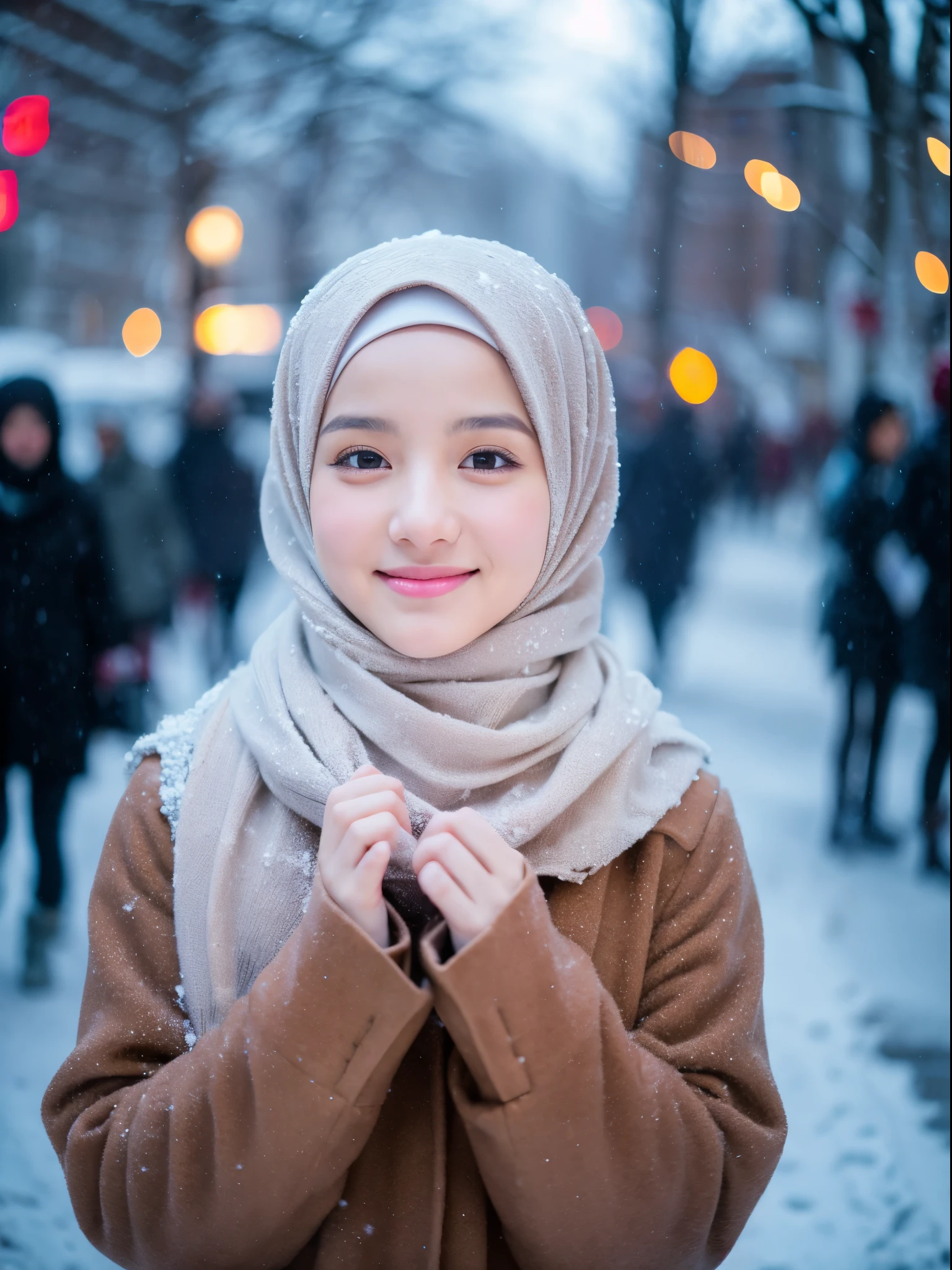 hijab, street, snow