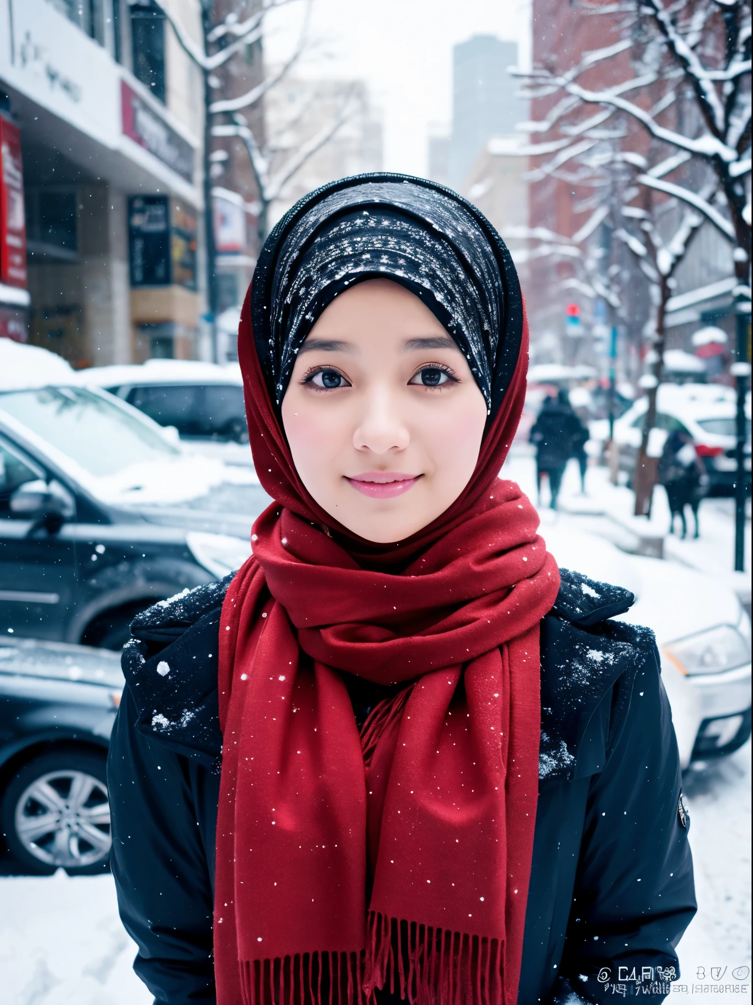 30y.o, hijab, street, snow