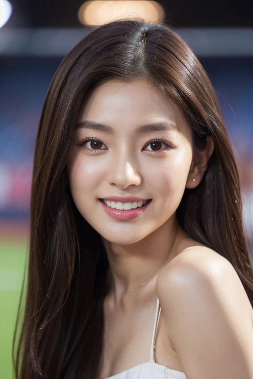 seed number 2671425845、seed number.2671425845 (Best Quality, 8?And then, 32K, masutepiece, nffsw:1.2), (1 slender woman of Japan, 28 year oldの, Tall gravure model), full body Esbian、overall body appearance、dark brown hair, Bright foreground, Professional Lighting, Photon mapping, Radio City, shading:1.3, (high-detailスキン:1.2), Huge breasts:1.5, (Shorts, exposed shoulder:1.1), 脚を開いてしゃがAnd thenいる, ((Provocative Dynamic Poses)), (she is soaking wet), top-down view:1.5, (baseball uniform:1.1, ), hyperdetailed face, Detailed lips, Detailed eyes, Double eyelids, Inside the stadium, Looking Camera, ( Staring at the photographer, lips slightly open) crystal clear skies, Baseball Stadium, The audience gets excited, Confetti flies, Happy smile,、Japanese actress Asami Mizukawa、Transparent beautiful skin、Cool impression with long eyes、speak slowly and carefully、hidden core strength、Black hair suits you、Makeup that is not too flashy、Makeup looks natural too、Beautiful posture、a small face、The nasal muscles are passing through、The corners of the mouth are higher than the width of the head、Less than one third of the vertical width of the face、眉毛と鼻の付け根の境目が深く凹And thenいる、The distance between the left and right eyes is、、、、、、narrower than the width of one eye、distance between eyes and eyebrows、Narrower than one vertical width of the eye、The outline is、Oval or long type、The shape of the jaw resembles an upside down 、Hairstyles、natural one-len、(masutepiece, top-quality、high-detail:1.4、Very attractive beauty、Add intense highlights to the eyes、Look firmly at the camera:1.4、A beautiful woman full of charm、Ideal ratio body proportions、Perfect Anatomy、Lustrous hair、lipgloss),1girl in, 独奏, Light brown shiny hair, muffler,realisitic, looking at the viewers、Tilt your head slightly、 唇はlipgloss,big eye、Lashes、The face is a little red、Embarrassing)、((Put very strong highlights in your students、gazing at viewer、Very beautiful beauty、Put your ears out、long neck、little smiling、Beautiful teeth、Open your mouth and smile、Heart-shaped pupil))、28 year old、Very cute supermodel、