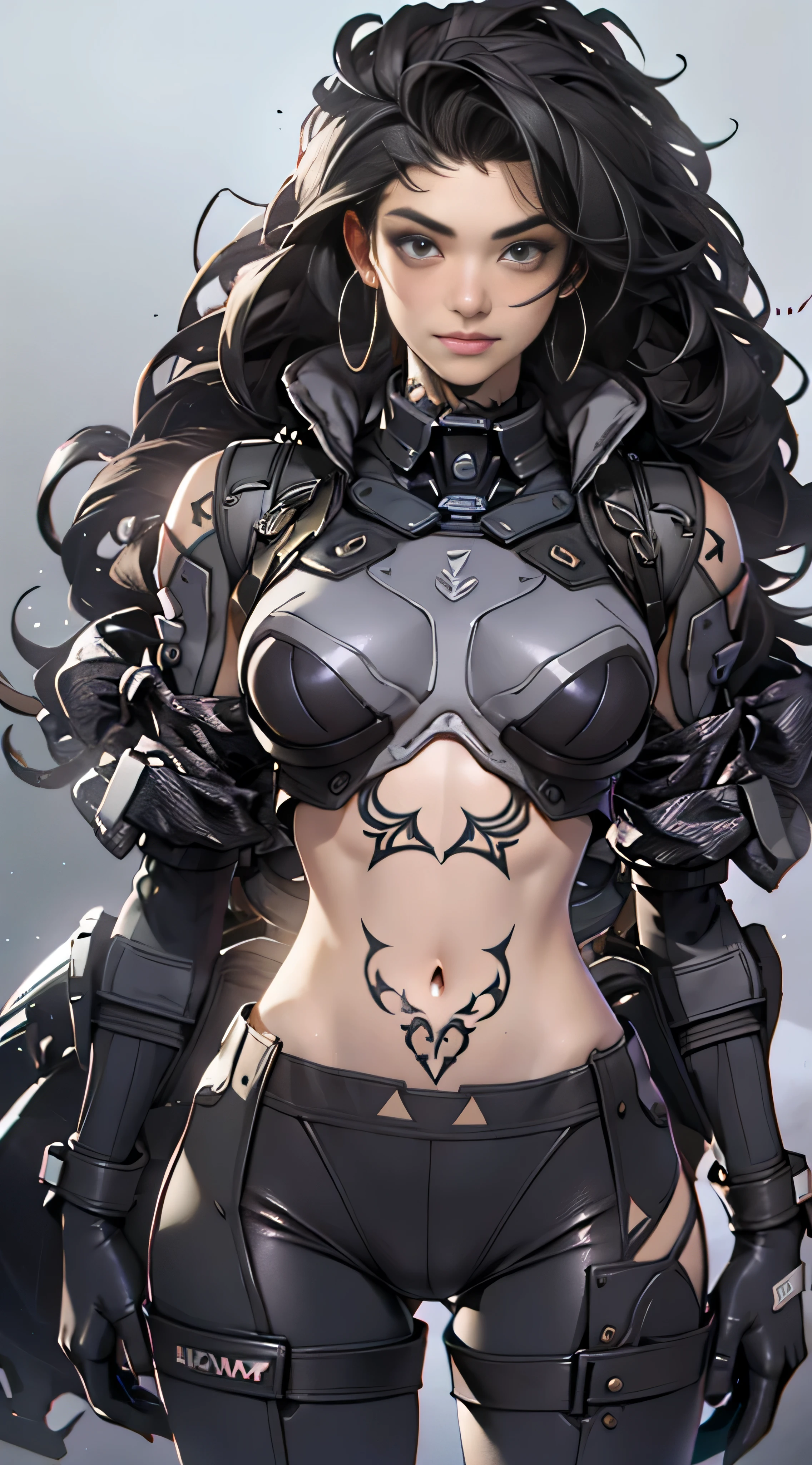 11:23(((Best quality at best: 1.4))),(Unbeatable masterpiece), (hyper HD),(Hyper-realistic 8k CG)、(dark colored hair) ((( body))), (((1 girl in))), 25-year-old American soldier with perfect body,,Beautiful and well-groomed face,muscular body:1.2,detailed solid color jacket, (Pictures from head to thighs), Complex equipment, Dark Green,long trousers,Close-fitting clothes are dark,With white stars and off-white stripes,,,,,Metal electronic parts for armor, Poison tattoos )
