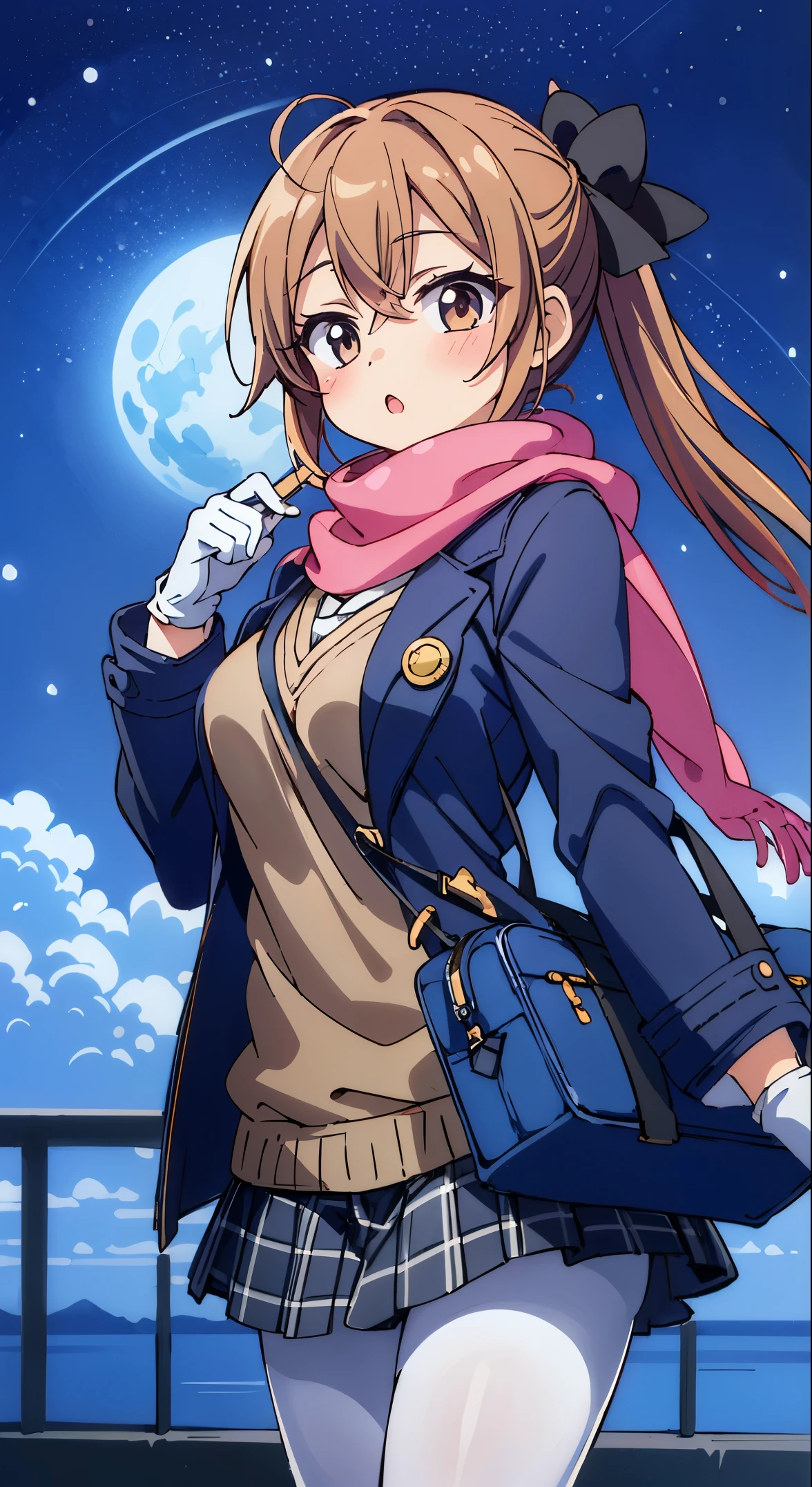 (masuter piece, Transparent air, 透明なThe eye,Best Quality, Perfect Anatomy, High quality:1.4),absurderes,Absolute resolution,unbelievable Ridiculous,hight resolution,ultra-detailliert,Official art,unity 8k,Kinetic typography,nice hand,Perfect hands,boobs boobs detailed beautiful hands,Large_filesize,fulcolor,hight resolution,symmetric,exceptional,Best aesthetic,newest,Anime,very beautiful detailed body,The hair,faces,The eye,
BREAK, 1 beautiful girl(Cute:1.5),(Chibi:0.5),(kawaii:2.0),(Lori:2.0),(7 year old girl),(Solo:1.65),BREAK, (flat chest:1.2,), Clear skin, Beautiful skin, Shy, One Beautiful Girl,Colossal tits(Hair Bow, reddish brown hair, Twin-tailed:1.2), (Brown eyes, long eyelashes, Double eyelids: 1.2), BREAK, Star \(symbol\, (gloves, White Gloves:1.3), (bug, Dress,polka dot:1.3) , Looking at Viewer,(long boots:1.2),Shiny skin,Clear skin, Beautiful skin,(best quality face),(Top quality glowing eyes), (Smile:0.5),(Slim body:1.2),

BREAK (dark-navy theme:1.3), (Wear a dark-navy duffel coat over school uniform and exposed only skirt-hem:1.4), (black and white plaid-pattern pleated skirt:1.1), ((dark-brown pantyhose, loafers):1.2), 
BREAK, (pink theme:1.3), (plaid-pattern knitted pink scarf:1.4), (Pale), galaxy sky, (Big moon in the background),Outdoors, Snow, at shrines, Winters, Snow, shrines, Praying, Standing, Waterfall,depth of fields,

 BREAK,wakame,wakame,wakame,(Cowboy Shot:1.4), 

BREAK,(Blurry background:1.3),(absurderes, hight resolution, super breast detail art),cellshading,Clear Color, Lonely optical effect, Beautiful pictures, Bright glow, mystic atmosphere,(Close-up of girl:1.1), Mystical light particle effect,manga influence, clean line drawings,