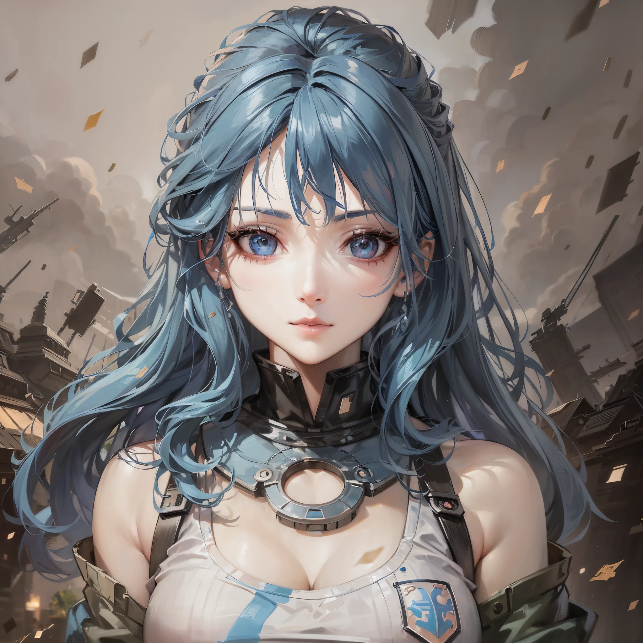 anime girl with blue hair and blue eyes in front of a city, detailed digital anime art, anime style 4 k, detailed portrait of anime girl, advanced digital anime art, detailed anime character art, beautiful blue and short haired girl, guweiz on artstation pixiv, portrait anime girl, portrait knights of zodiac girl, anime girl with teal hair, digital anime art