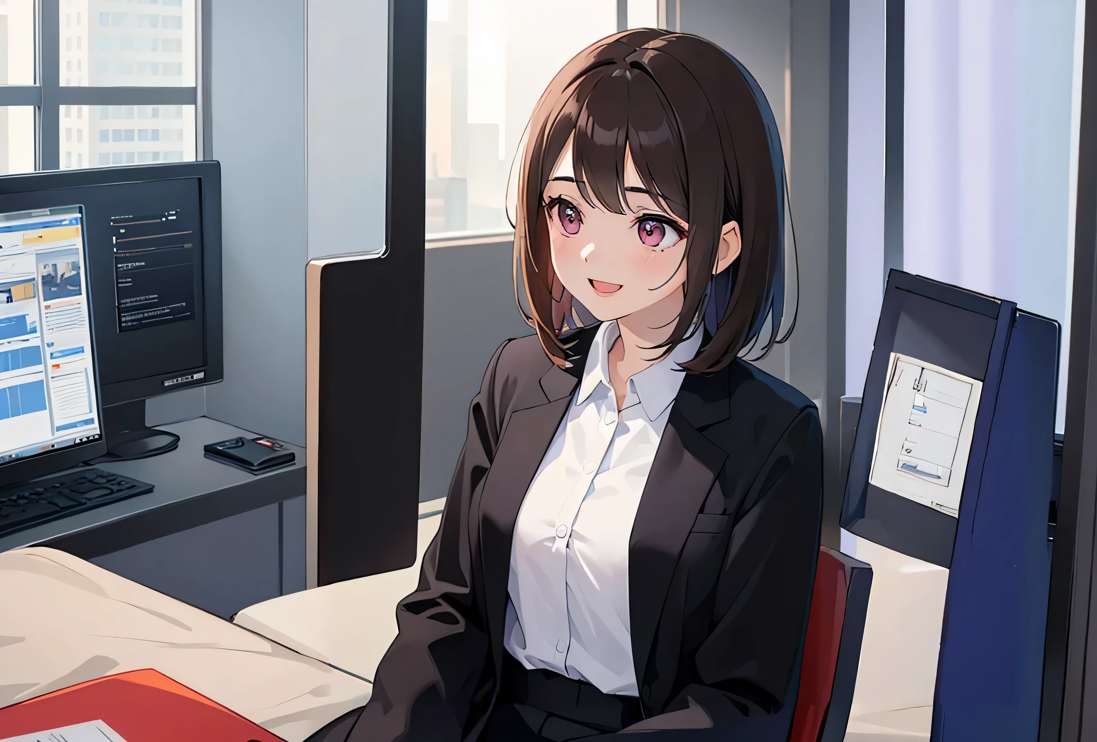 The background is office、walls、a bed