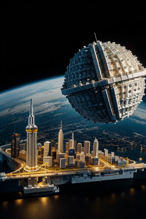 a model of a city made out of legos, by Kristian Kreković, kinetic art, dyson sphere in space, heavy vignette!
