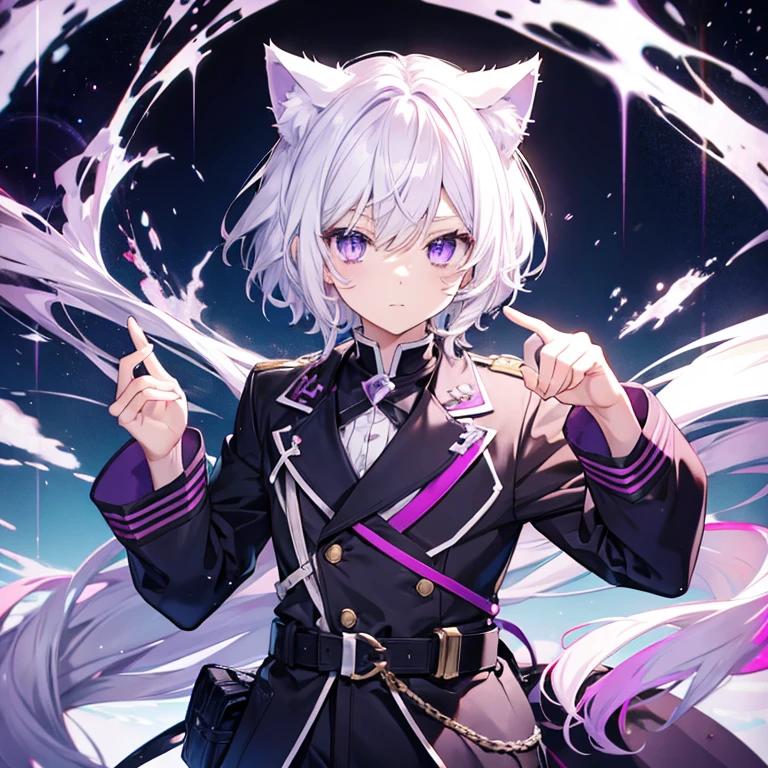 Anime boy cute white hair purple eyes cat ears