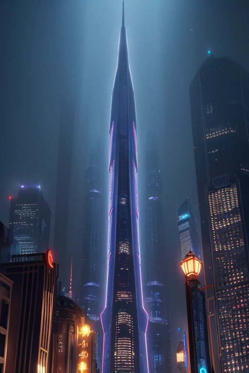a very tall building with a lot of lights on it, a matte painting, inspired by Yoshio Markino, cubo-futurism, from sam and max, stars on top of the crown, an evil villain's lair, zoomed out shot