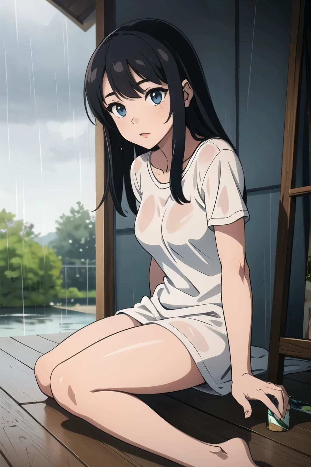 1 girl,Fell on a rainy day，Painting style，high qulity