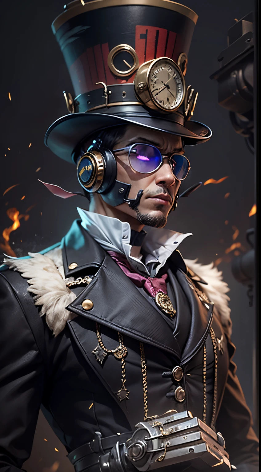 Steampunk robot butler,wearing a tuxedo,Wearing a top hat,Super meticulous,ultra - detailed,hyper realisitc,tmasterpiece,OC Render,电影灯光,cinematic perspective