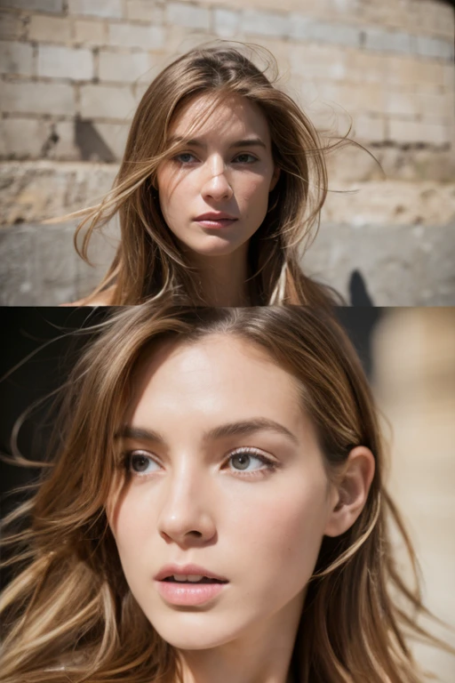 "Un portrait en gros plan d'une jeune femme dans un style de nu artistique, mettant l'accent sur l'expression du visage, la douceur des traits et la texture de la peau. The lighting is soft and natural, and the arrival plan is flowing and neutre, pour focus toute l'attention on the face and the models' faces."