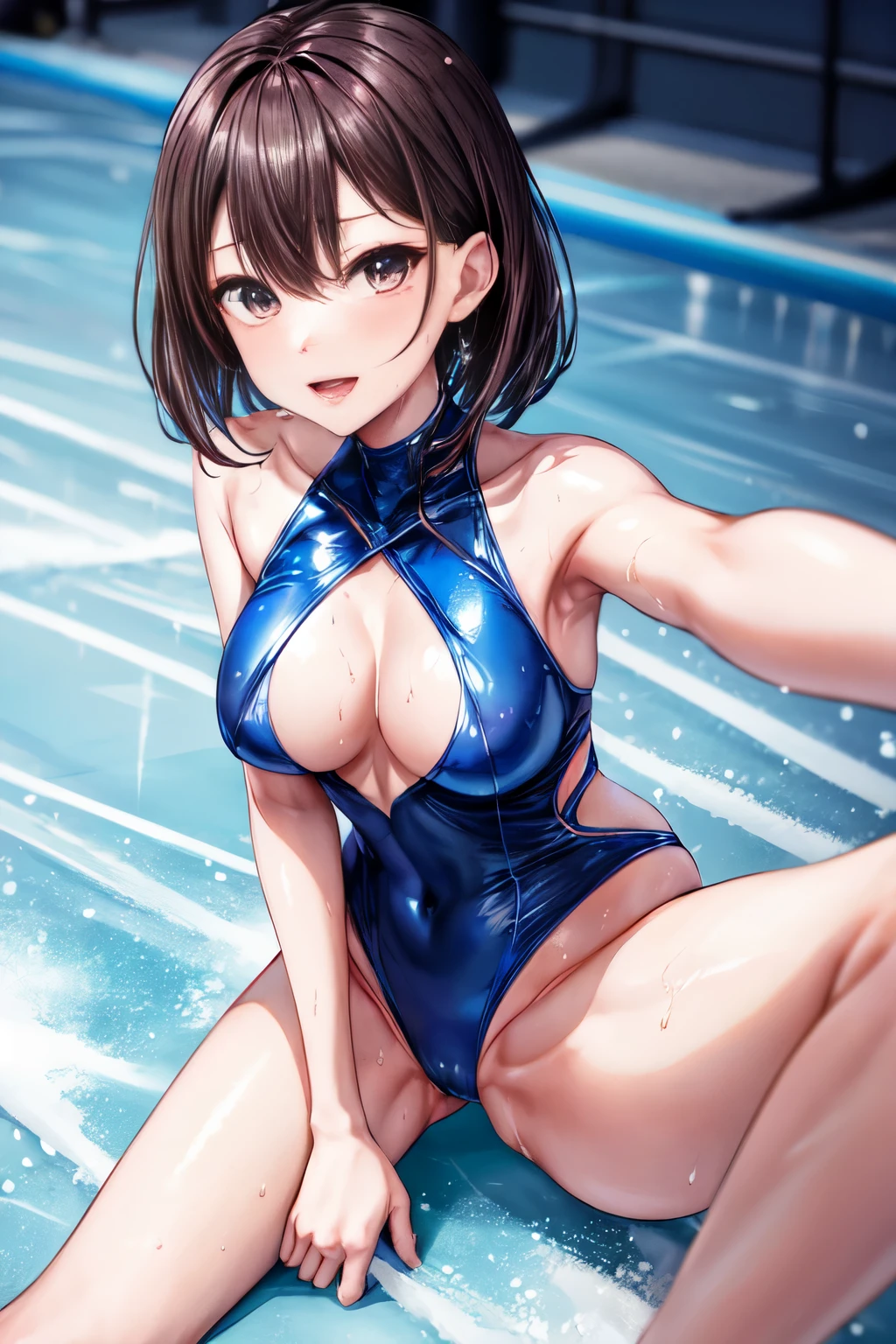 top-quality、hight resolution, figure skating costume woman、Slender Line、Looks like a model, Skating Ring、Sitting on the ice floor and spreading your legs、full of sweat、Embarrassing dripping sweat、