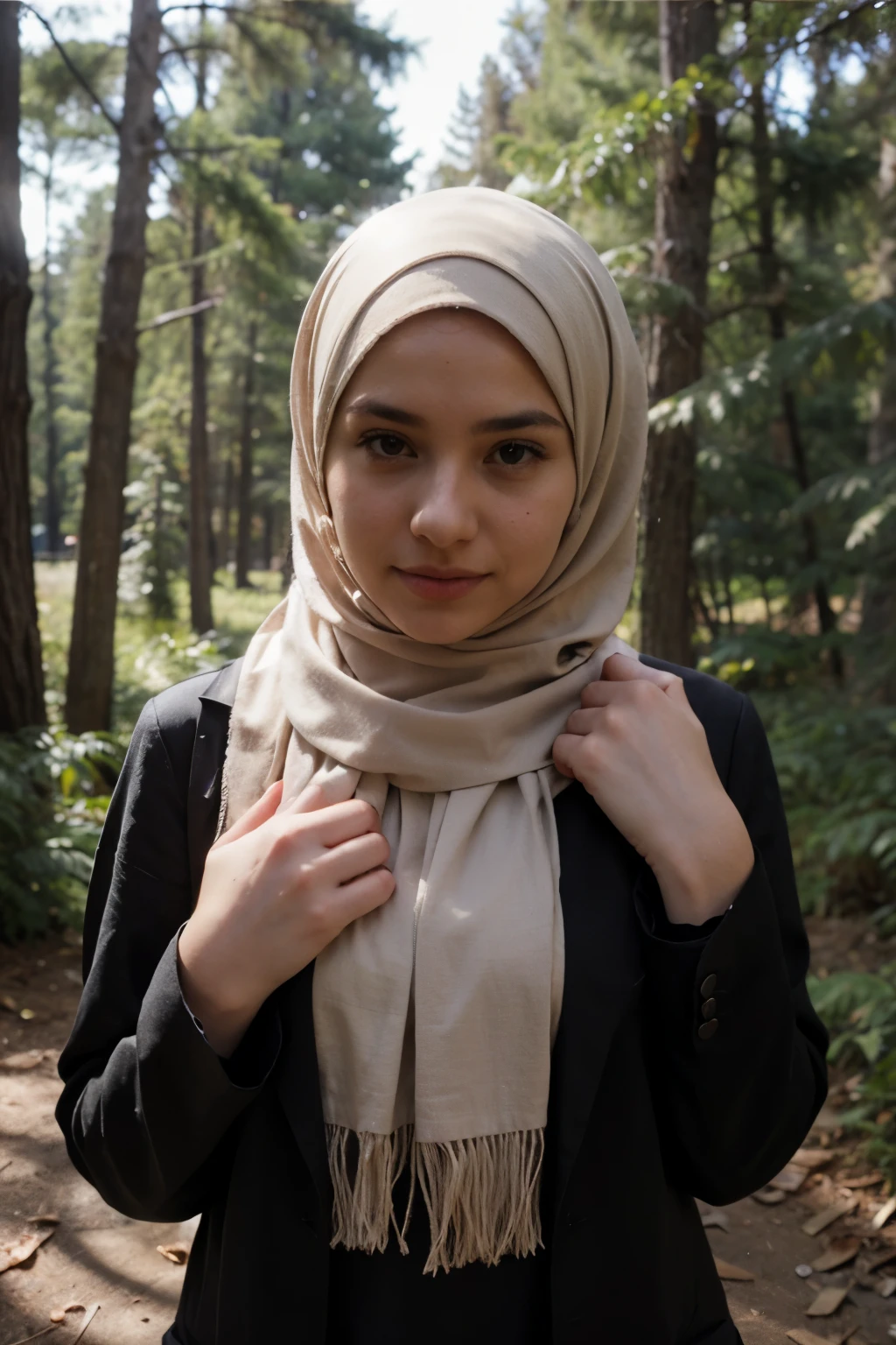 A girl with a hijab in the forest
