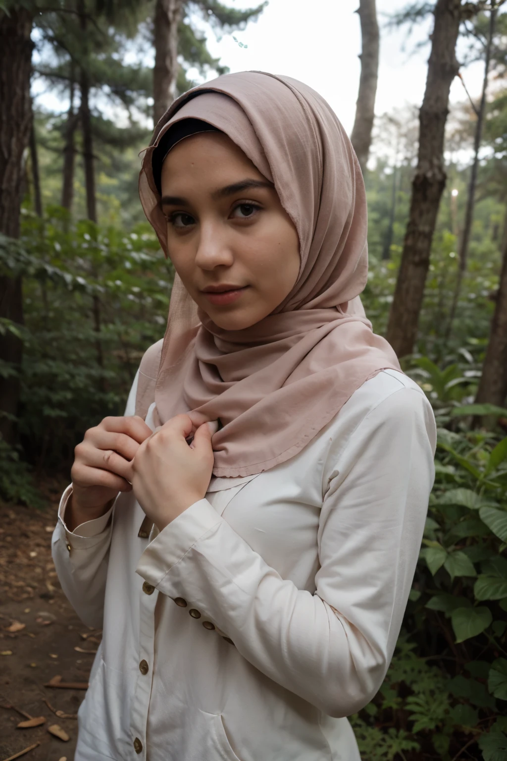 A girl with a hijab in the forest