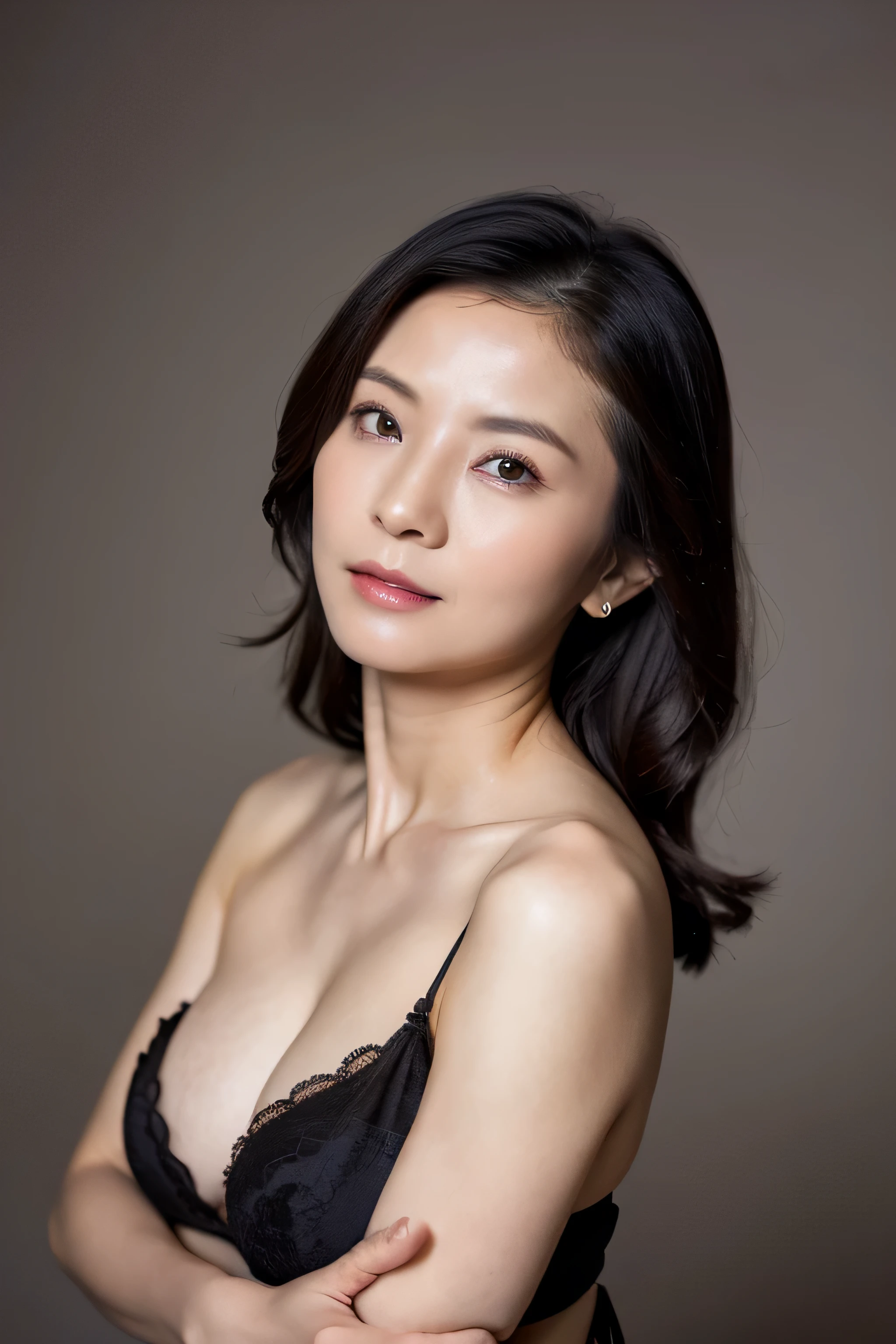 strong seductive middle aged chinese woman, portrait photo studio, front view, hyperrealistic, real face