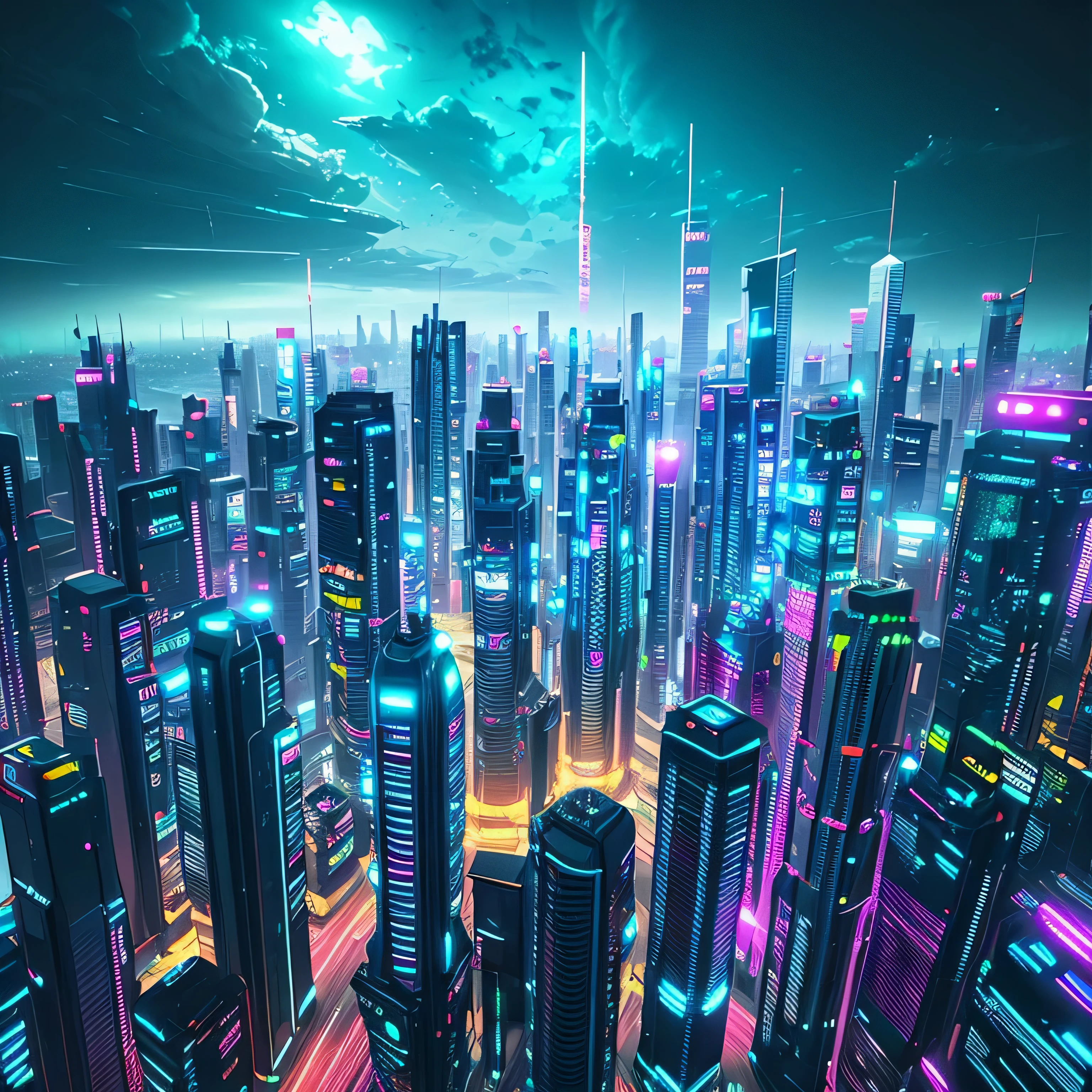 45 degree overlooking scene, The cities of the future, cyberpunk city landscape, beeple'Mixed styles